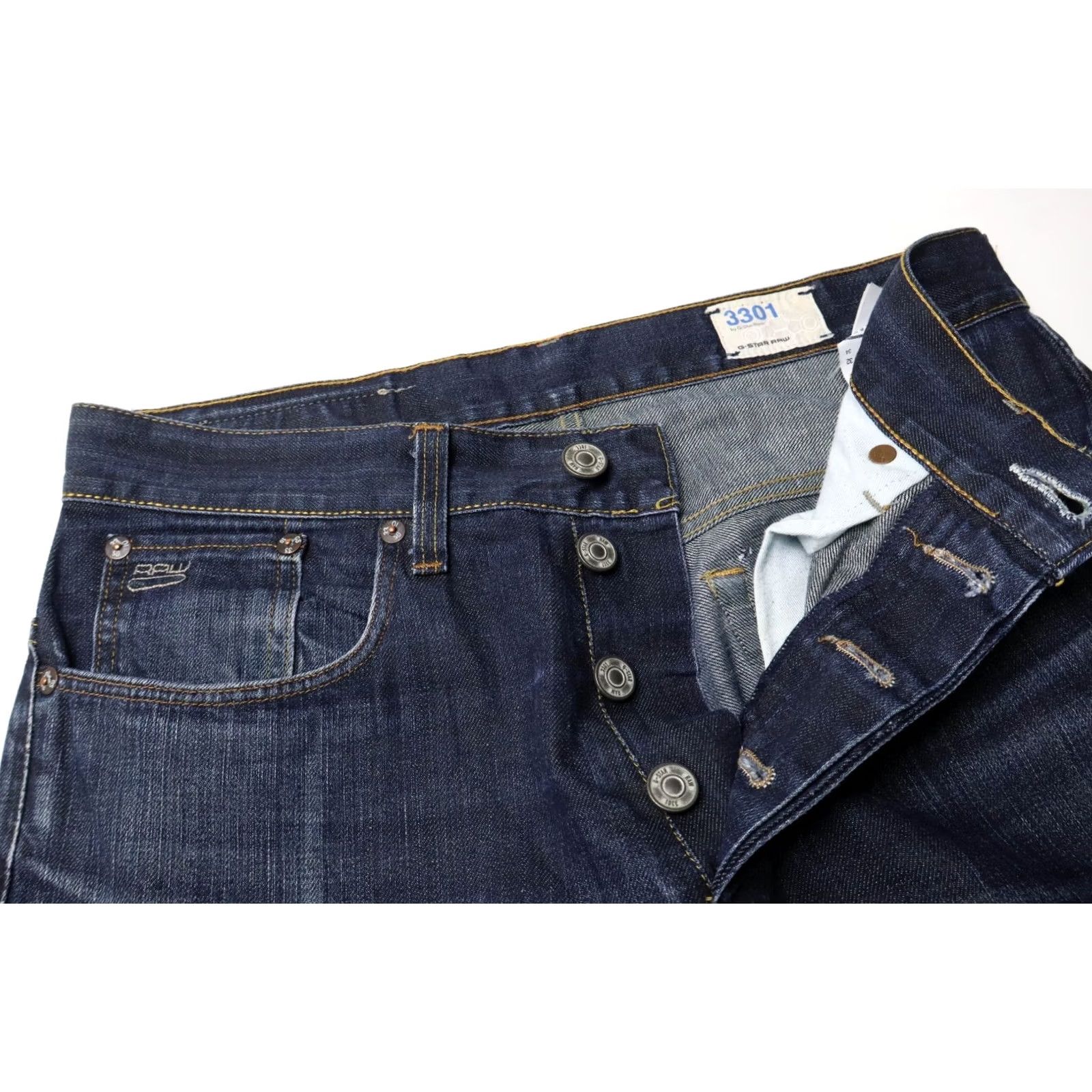 G-Star G-STAR 3301 Straight Jeans Men's W32/L34 Dark Blue Denim Faded Button Fly Jeans Size US 32 / EU 48 - 4 Thumbnail