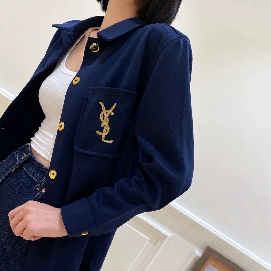 Saint Laurent Paris Saint Laurent Dark Blue Gold Embroidery Coat Size XXS / US 00 / IT 34 - 1 Thumbnail