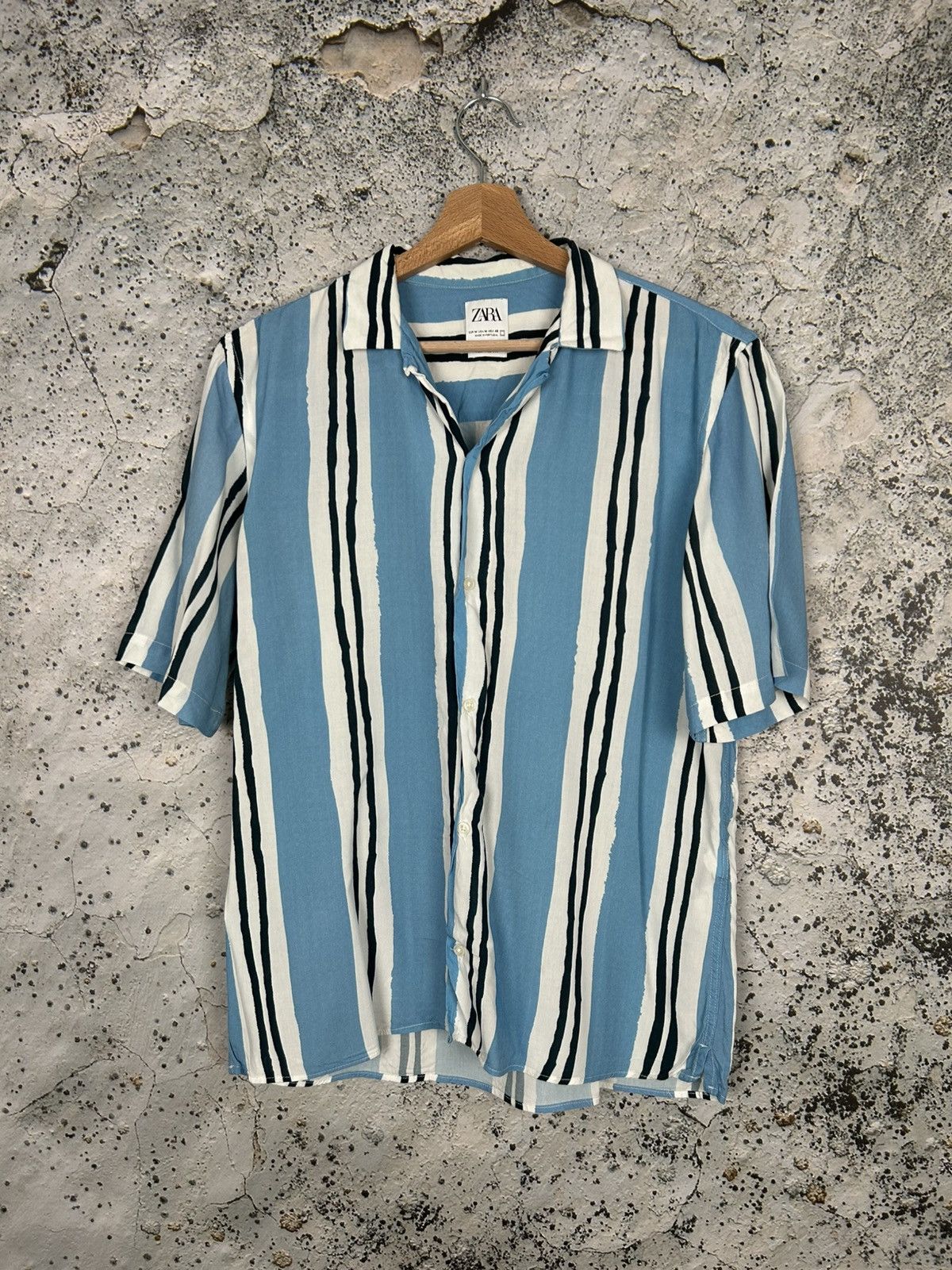 Zara Zara Stripe Blue White Shirt Summer Hawaiian Streetwear Size US M / EU 48-50 / 2 - 1 Thumbnail