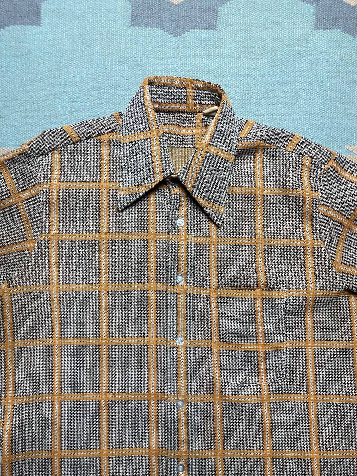 Vintage Vtg 70s button shirt dagger collar plaid houndstooth disco L Size US L / EU 52-54 / 3 - 3 Thumbnail