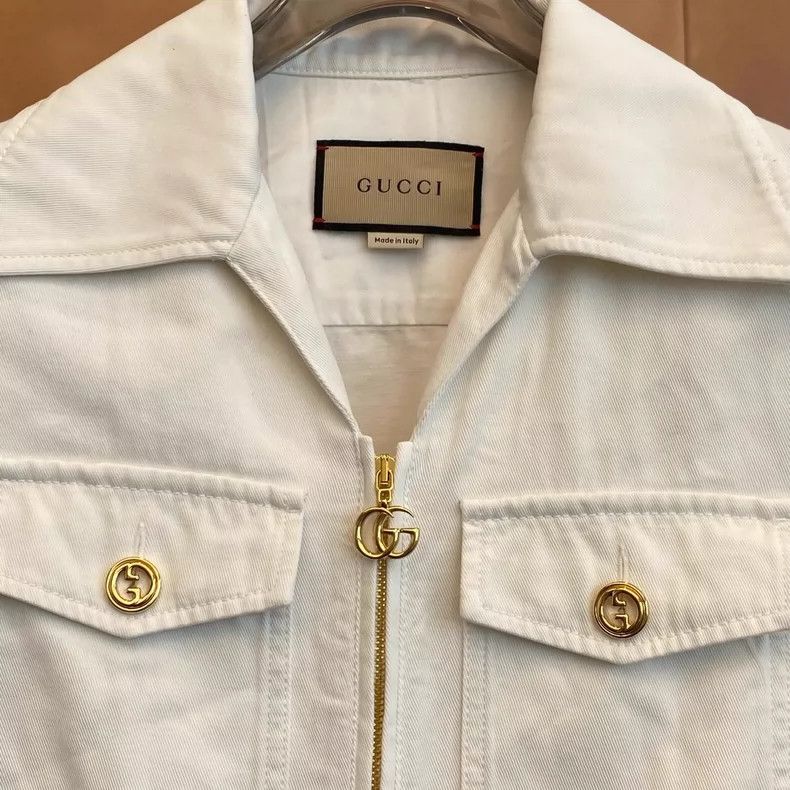 Gucci Gucci Milky white multi-pocket gold buckle denim dress 2504 Size XS / US 0-2 / IT 36-38 - 3 Thumbnail