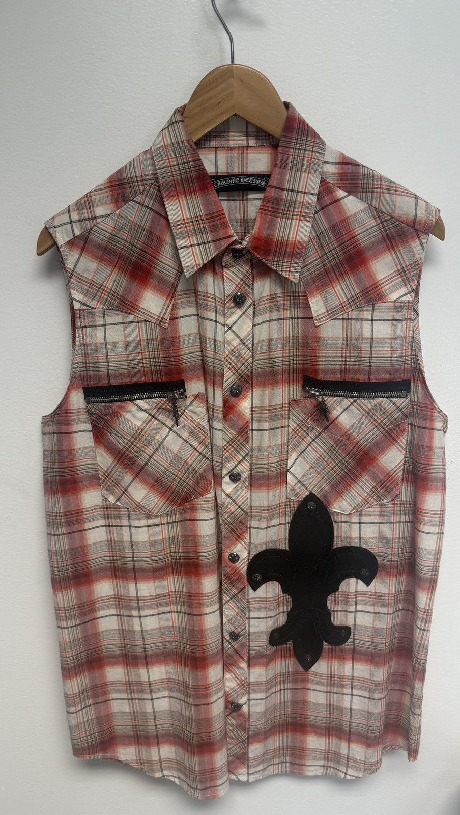Chrome Hearts Chrome Hearts Leather Patch Sleeveless Flannel Shirt Size US L / EU 52-54 / 3 - 1 Thumbnail