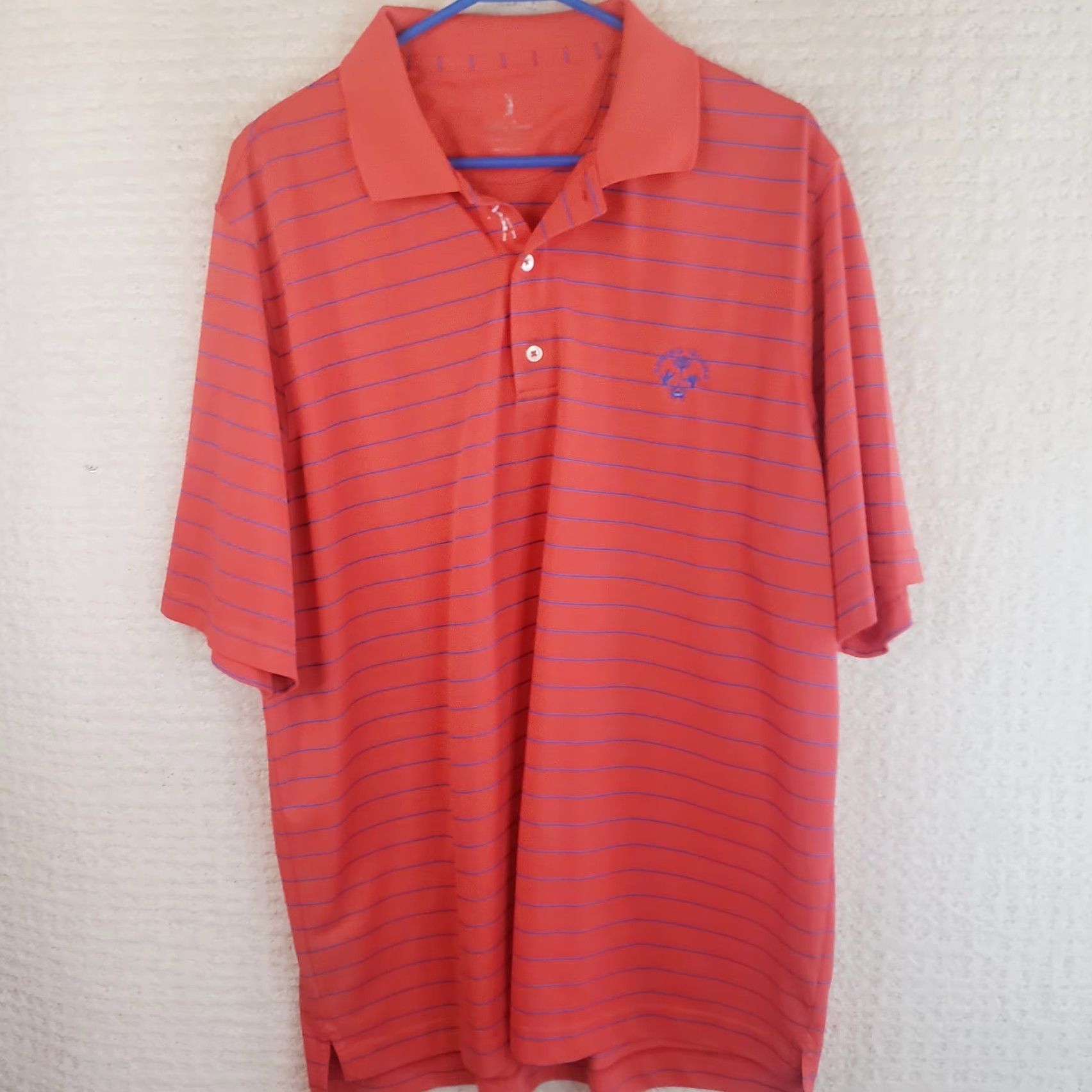 Vintage Bobby Jones Performance Polo GolfShirt Men's XL Orange Blue Stripe Short Sleeve Collared Button Stay Classic Polo Shirt Spring Island Logo Size US XL / EU 56 / 4 - 2 Thumbnail