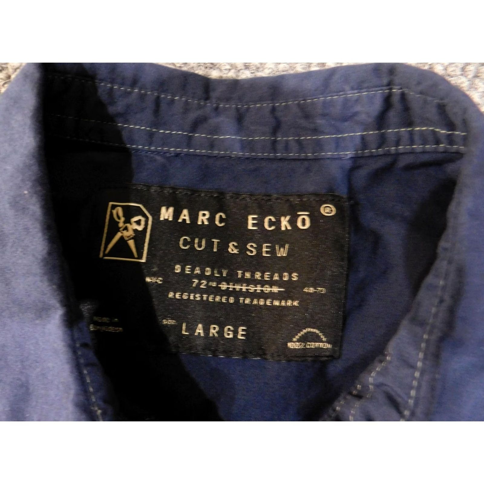 Epaulet Marc Ecko Cut & Sew Shirt Mens Large Navy Short Sleeve Button Epaulet Pockets Size US L / EU 52-54 / 3 - 5 Thumbnail