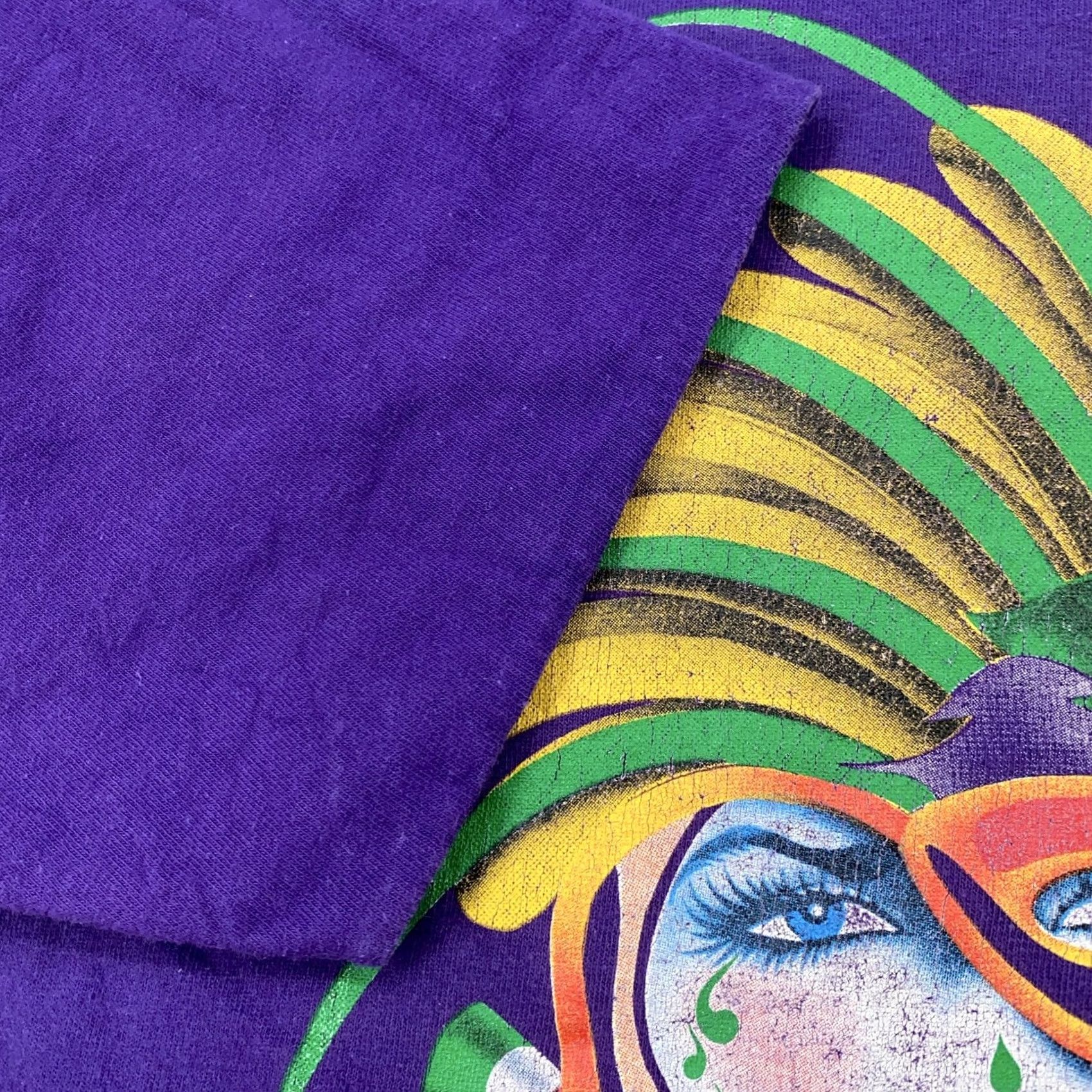 TEE JAYS VINTAGE Tee Jays Purple Mardi Gras Shirt Mens L 90s Festival Masquerade Graphic Print Crew Neck Short Sleeve USA Size US L / EU 52-54 / 3 - 4 Thumbnail