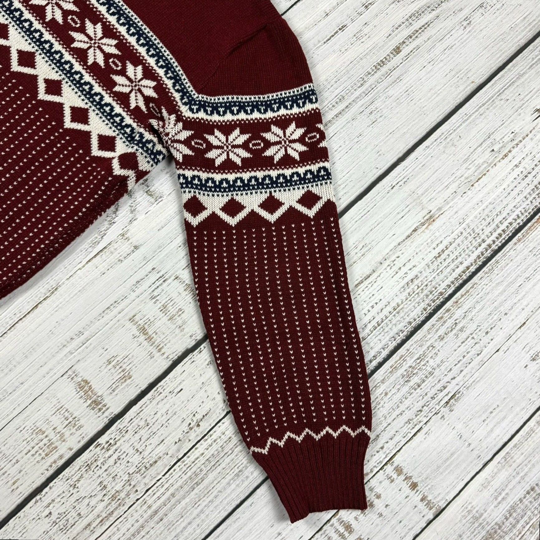 Vintage VTG Townsley Nordic Winter Sweater Shirt Mens Small Maroon Acrylic Patterned 80s Christmas Ugly Sweater Men’s S Size US S / EU 44-46 / 1 - 4 Thumbnail