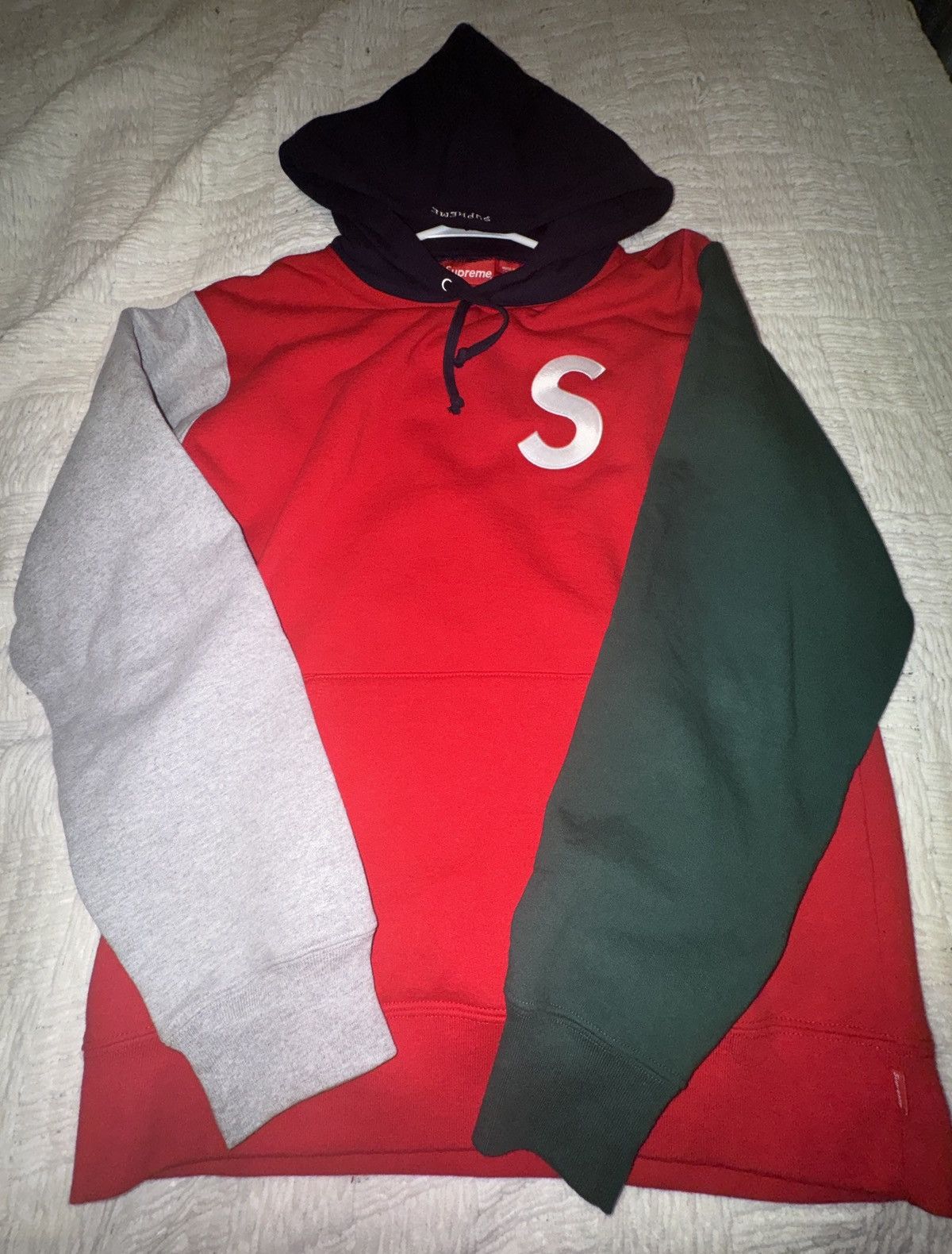 Supreme S logo colorblocked hoodie