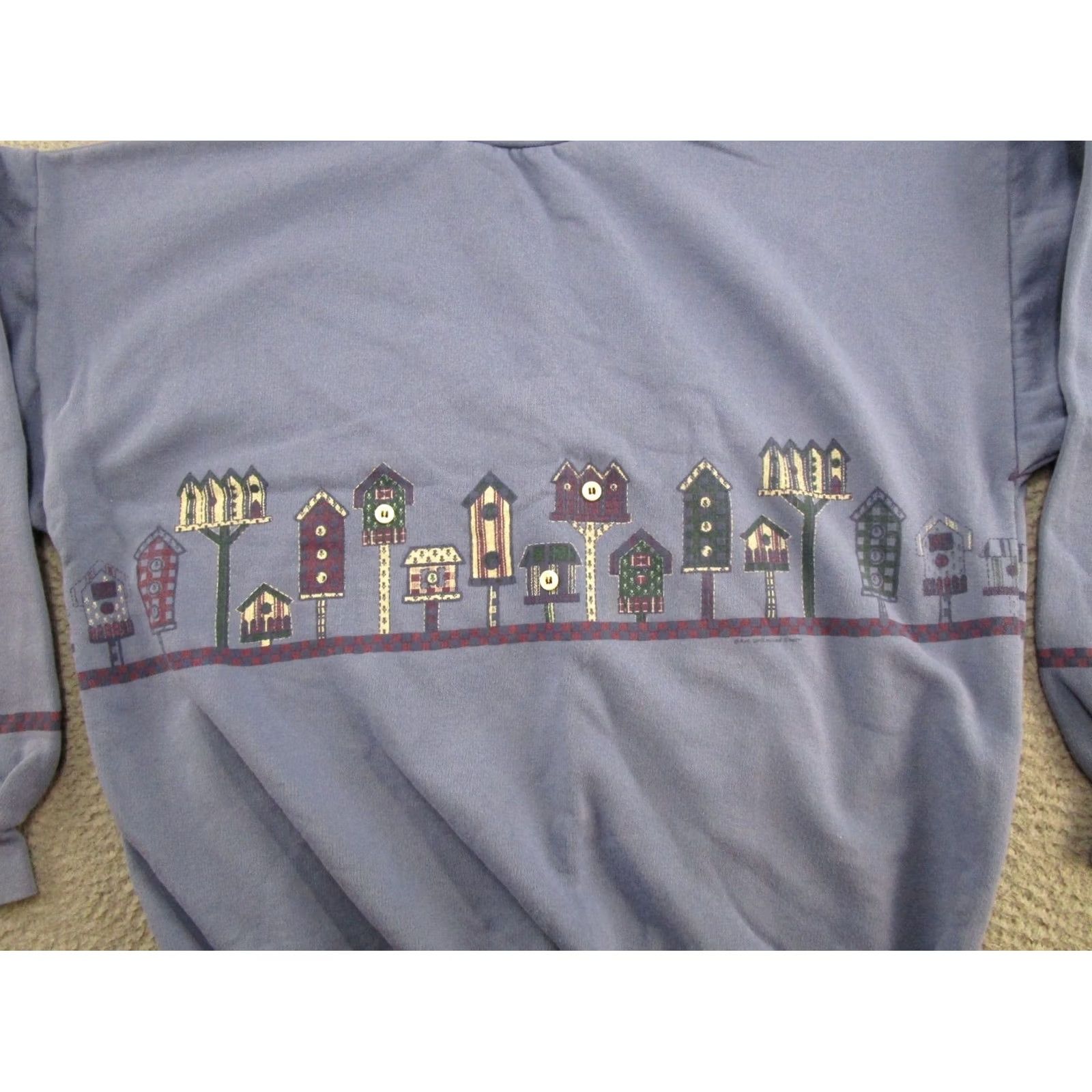 Vintage Art Unlimited Bird Horse Wrap Around Turtleneck Sweatshirt XL Women Vintage Blue 90s United States Made Pullover Winter Fall Mens Womens Boys Girls Size XL / US 12-14 / IT 48-50 - 2 Thumbnail