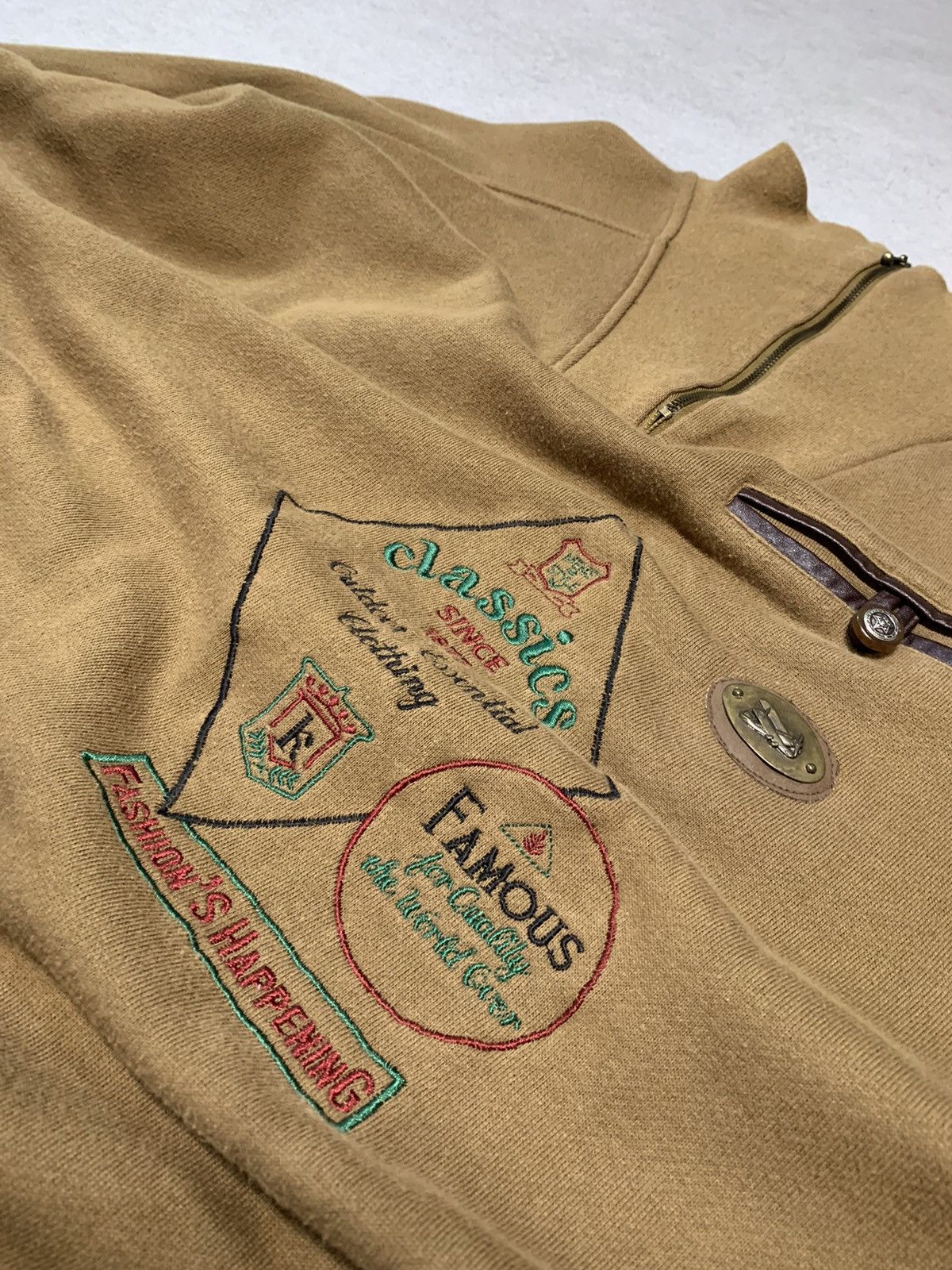 Designer × Vintage 1990 Vintage Brown Khaki Embroidered high neck Sweater Size US XL / EU 56 / 4 - 2 Thumbnail