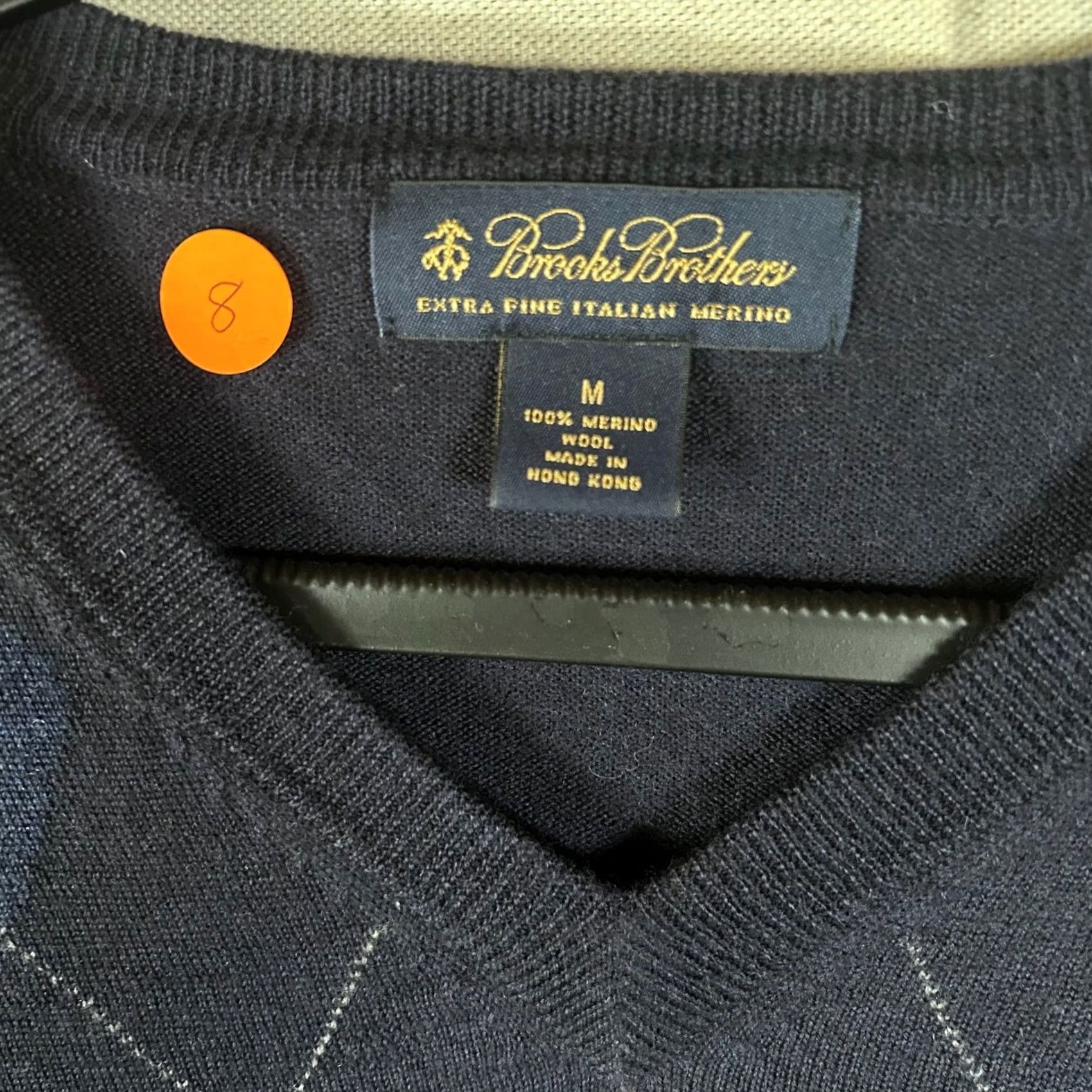 Brooks Brothers Brooks Brothers Mens Merino Wool Argyle V-Neck Sweater Navy Blue Brown M Size US M / EU 48-50 / 2 - 2 Thumbnail