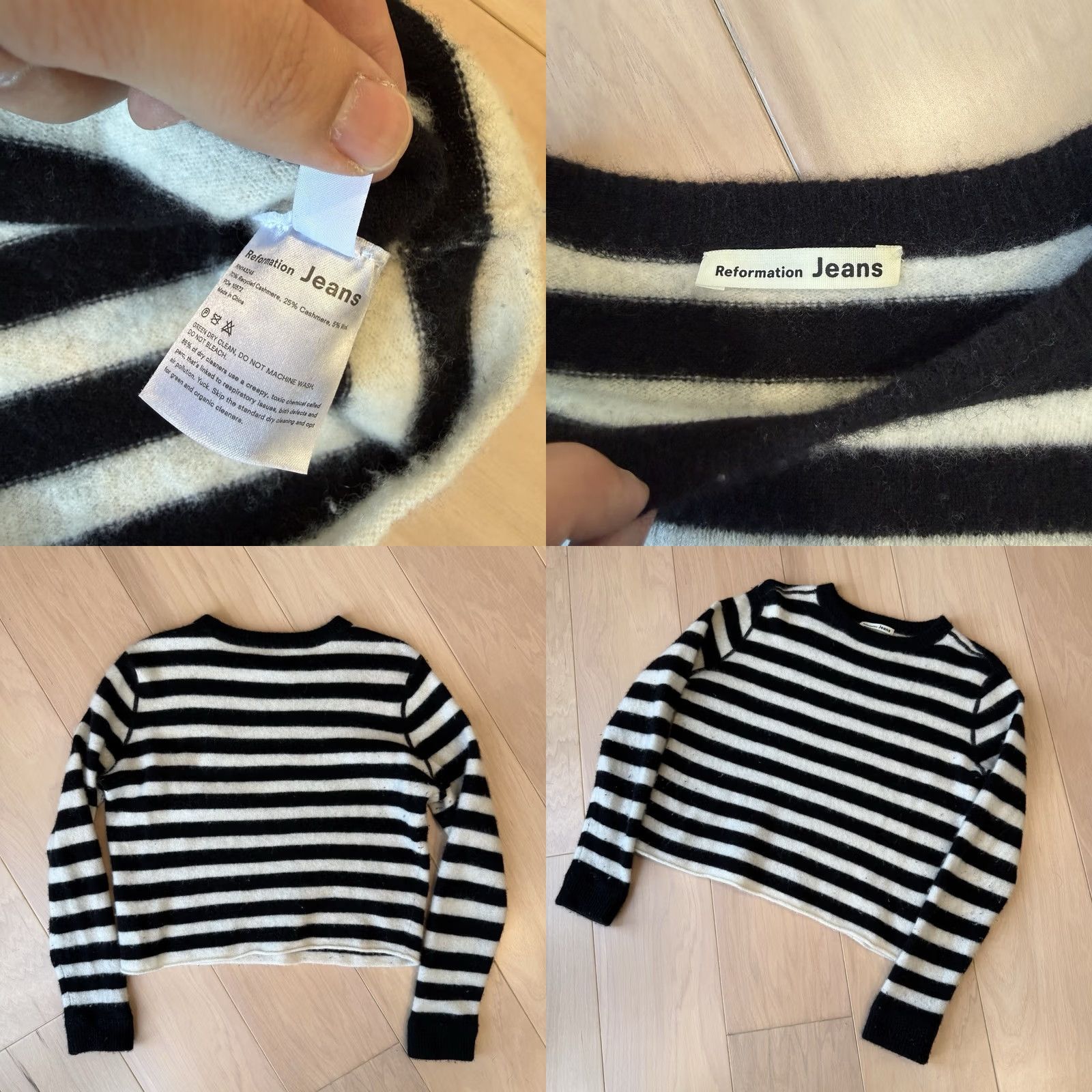 Reformation Reformation Sweater Women's S Black White Striped Cashmere Knit Pullover Logo Long Sleeve Winter Fall Spring Designer New York Size S / US 4 / IT 40 - 8 Thumbnail