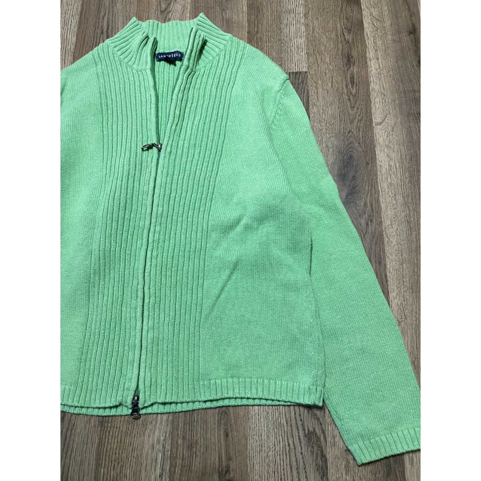 Lands' End Lands' End Cardigan Sweater Women Large Green Open Ribbed Knit Adult Regular Size L, Casual, Open Cardigan, Lands' End Womens Size L / US 10 / IT 46 - 4 Thumbnail