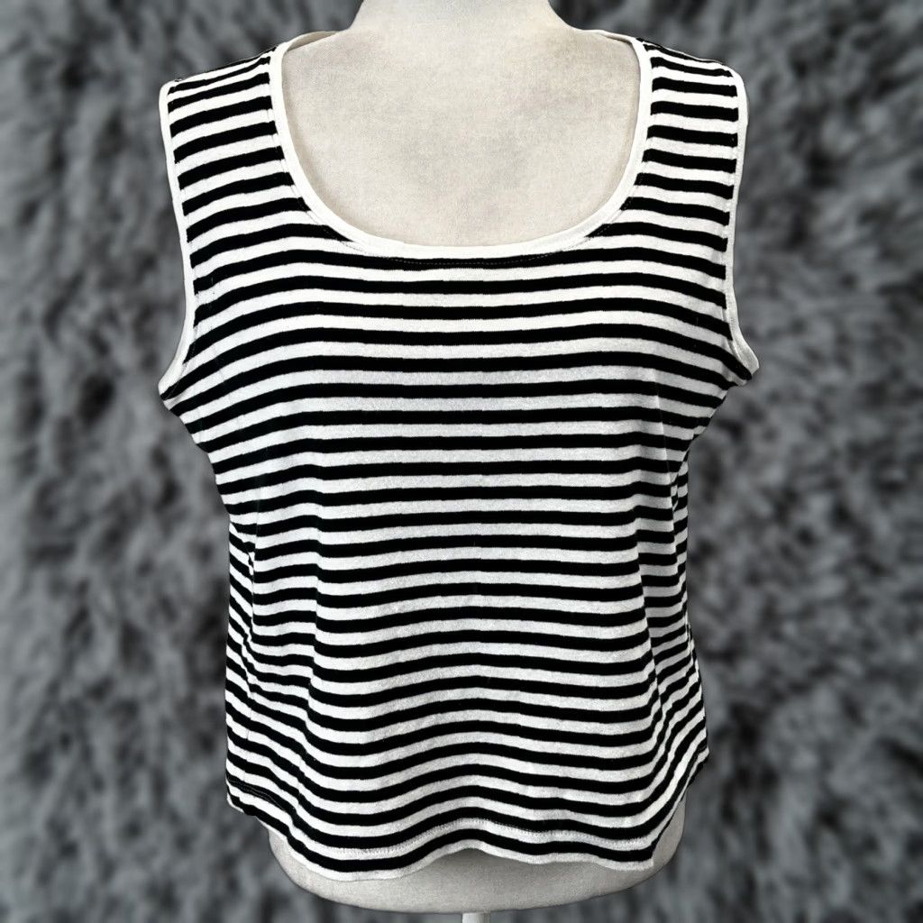 Vintage CHICOS Tank Top - Striped Knit Sleeveless Shirt - Size 3 Regular - Black & White Cotton - Women’s GUC Sleeveless Shirt Size XS / US 0-2 / IT 36-38 - 1 Thumbnail