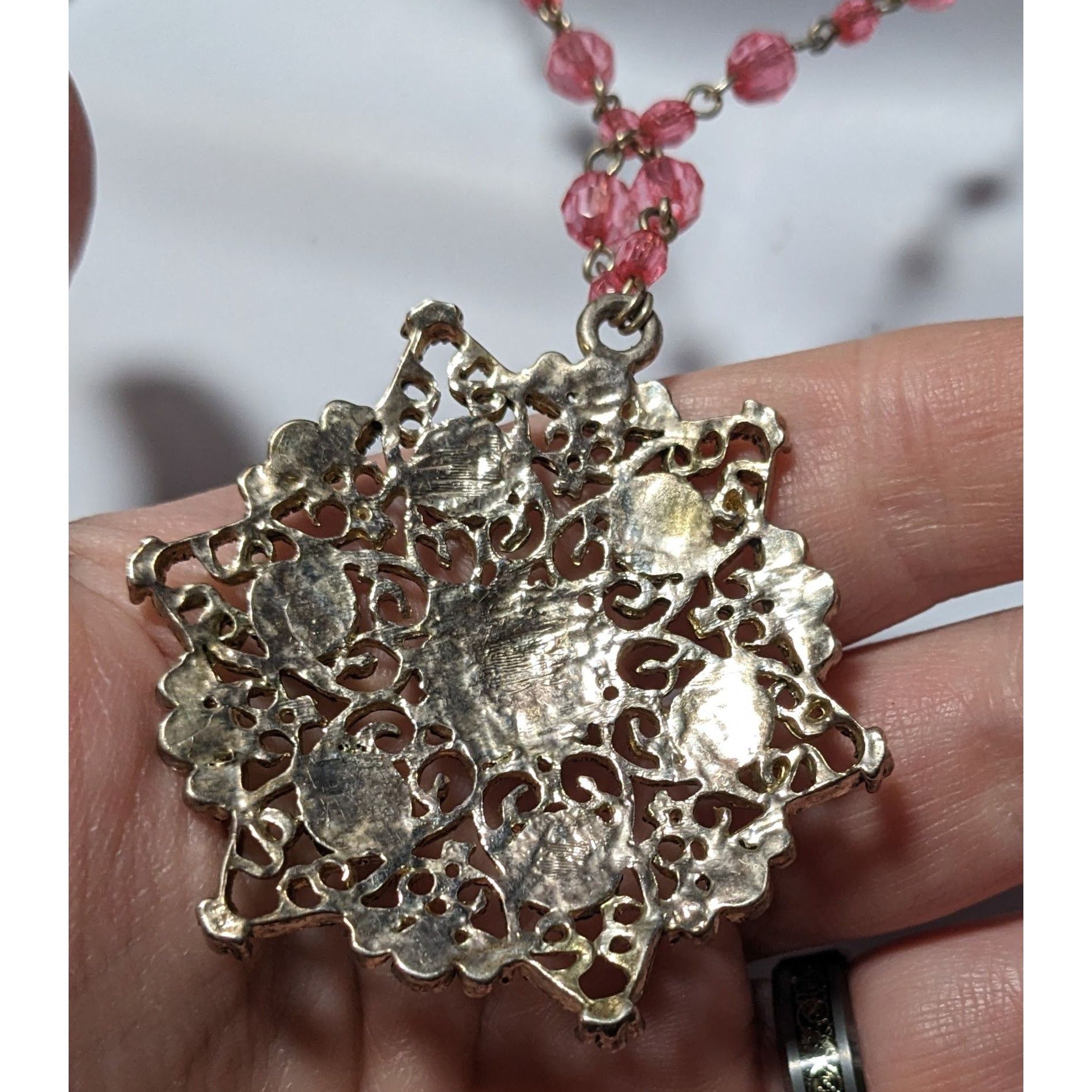 Other Vintage Coquette Pink And Silver Beaded Snowflake Necklace Size ONE SIZE - 10 Thumbnail