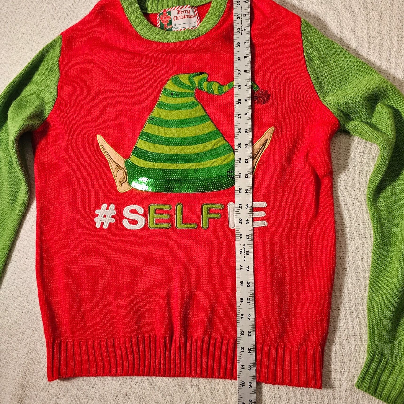 Vintage Christmas holiday ugly sweater Elf long sleeve Sequin size Medium #selfie Size M / US 6-8 / IT 42-44 - 5 Thumbnail
