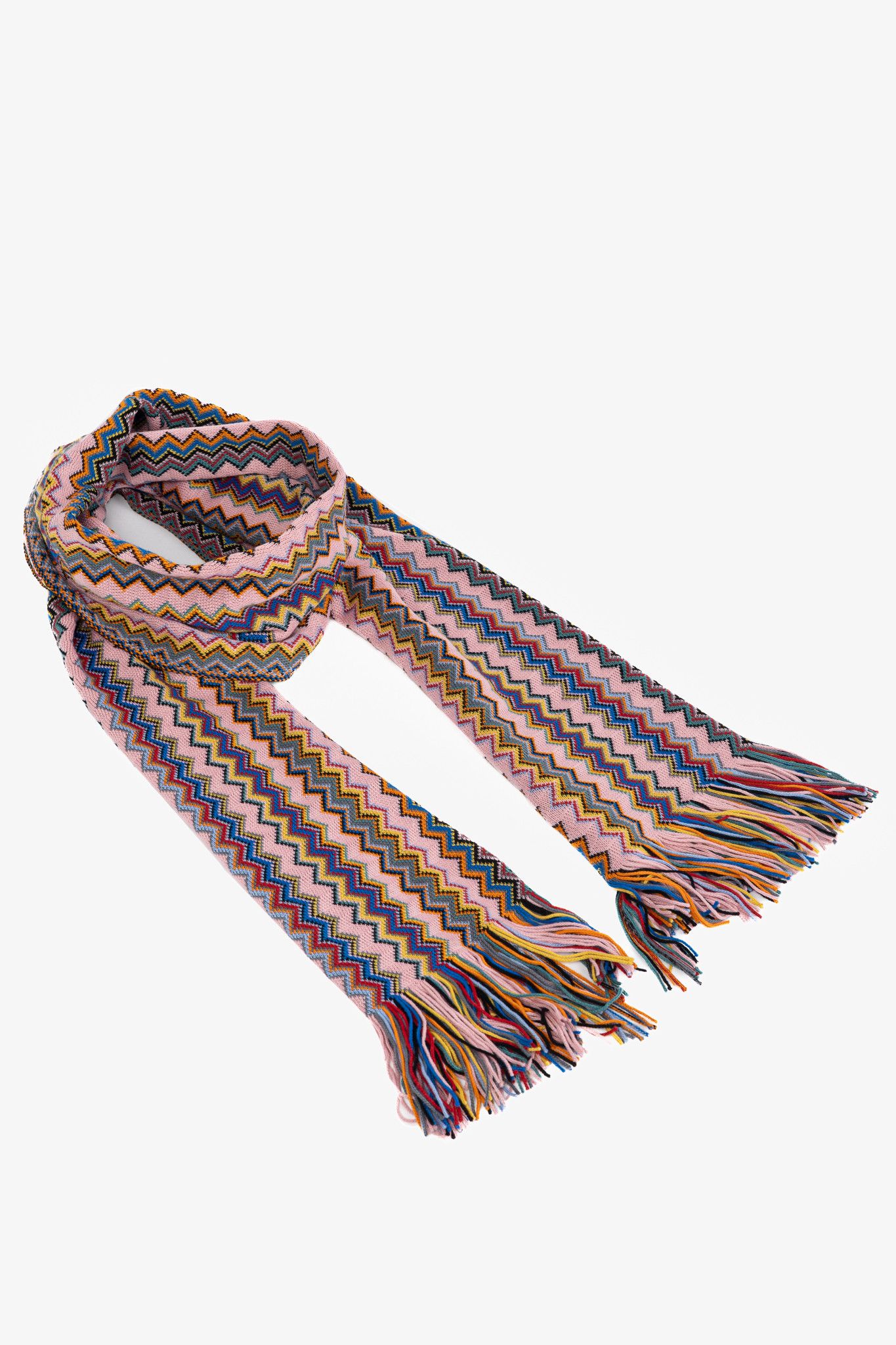 Missoni Pink Chevron-Jacquard Wool-Blend Fringed Scarf