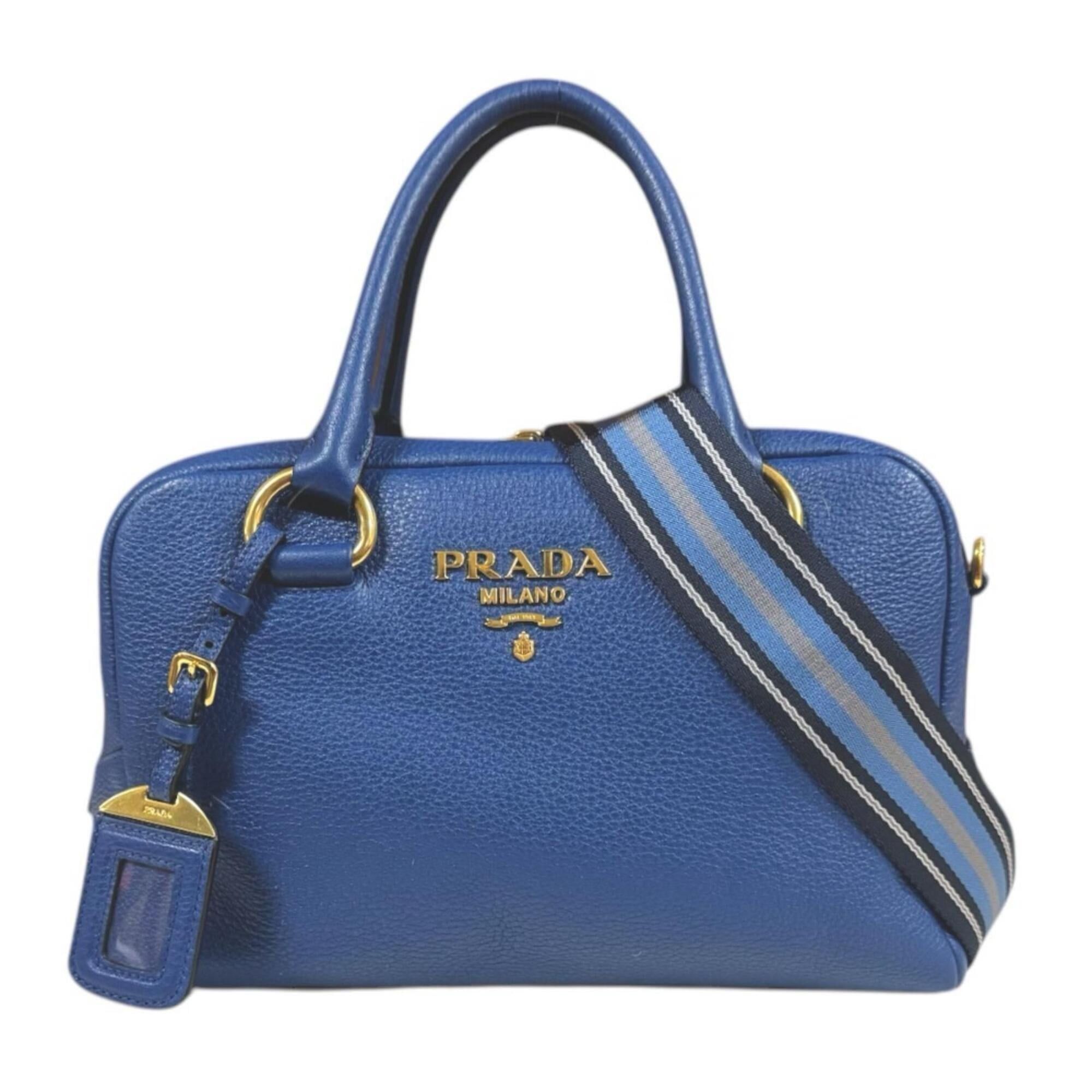 Prada Prada Mini Boston Vitello Phoenix Shoulder Bag, Leather 1BB086 Blue, Women's, PRADA 2-way Size ONE SIZE - 1 Thumbnail