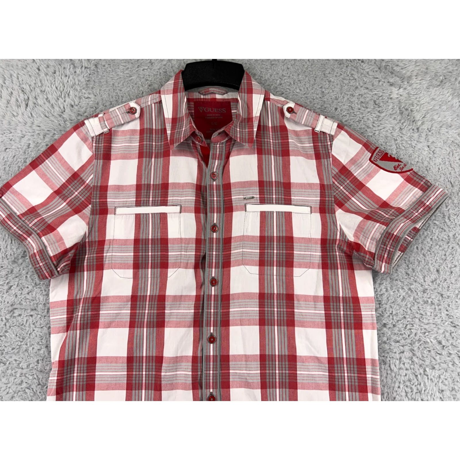 Guess GUESS Shirt Mens Large Red Plaid Button-Up Slim Cotton Shirt Size US L / EU 52-54 / 3 - 5 Thumbnail