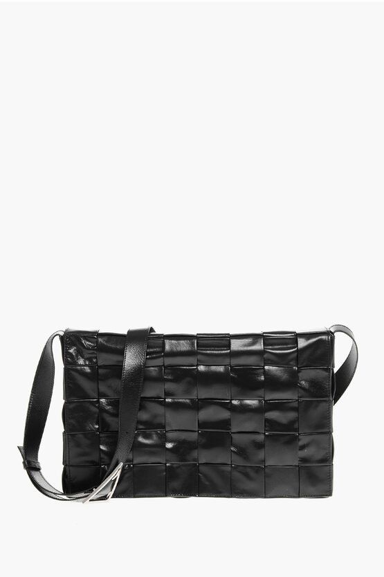 Bottega Veneta Woven Leather Crossbody Bag in Black, Men's