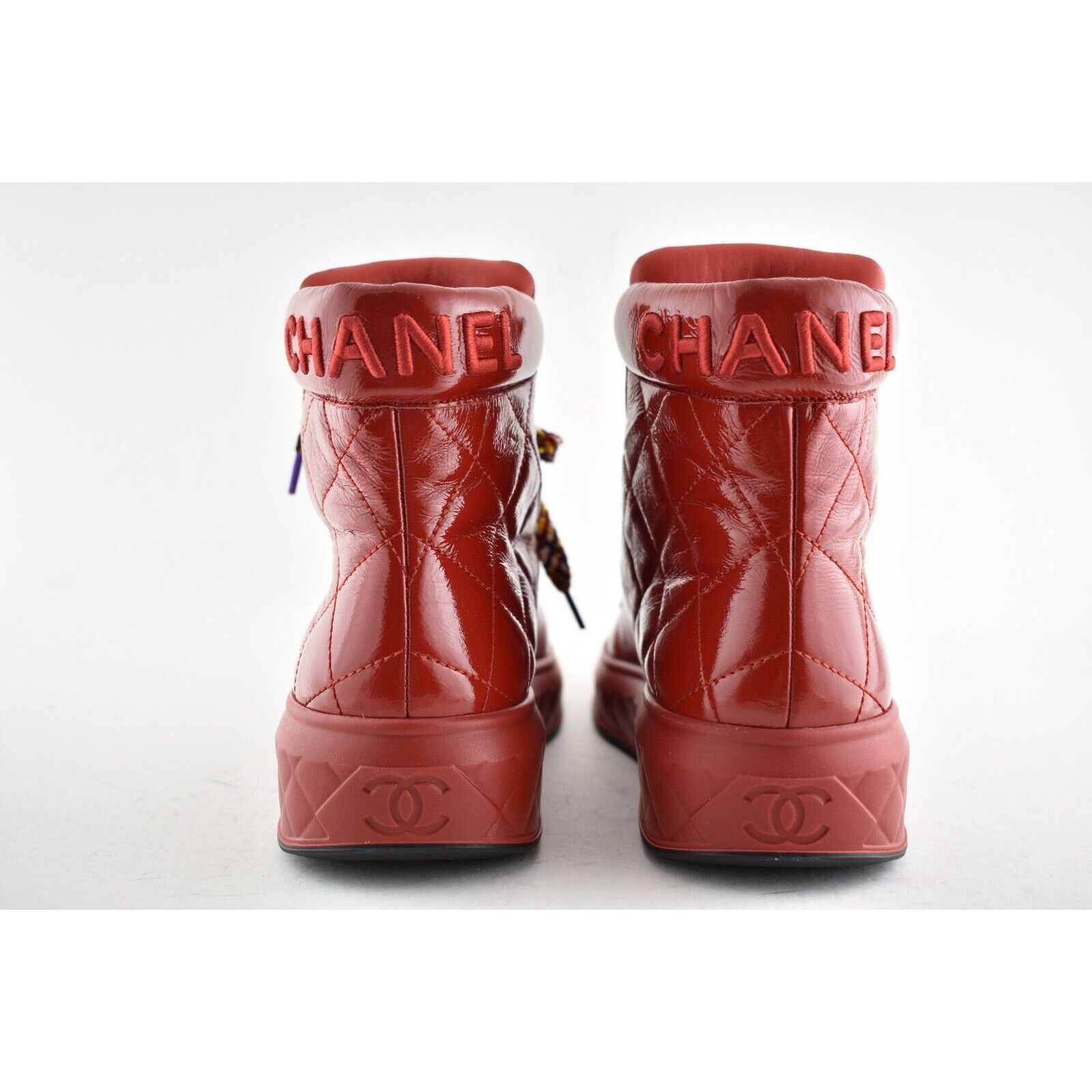 Chanel 18A Patent Quilted CC Lace Up High Top Flat Sneaker Boot 40 Size US 10 / IT 40 - 9 Thumbnail