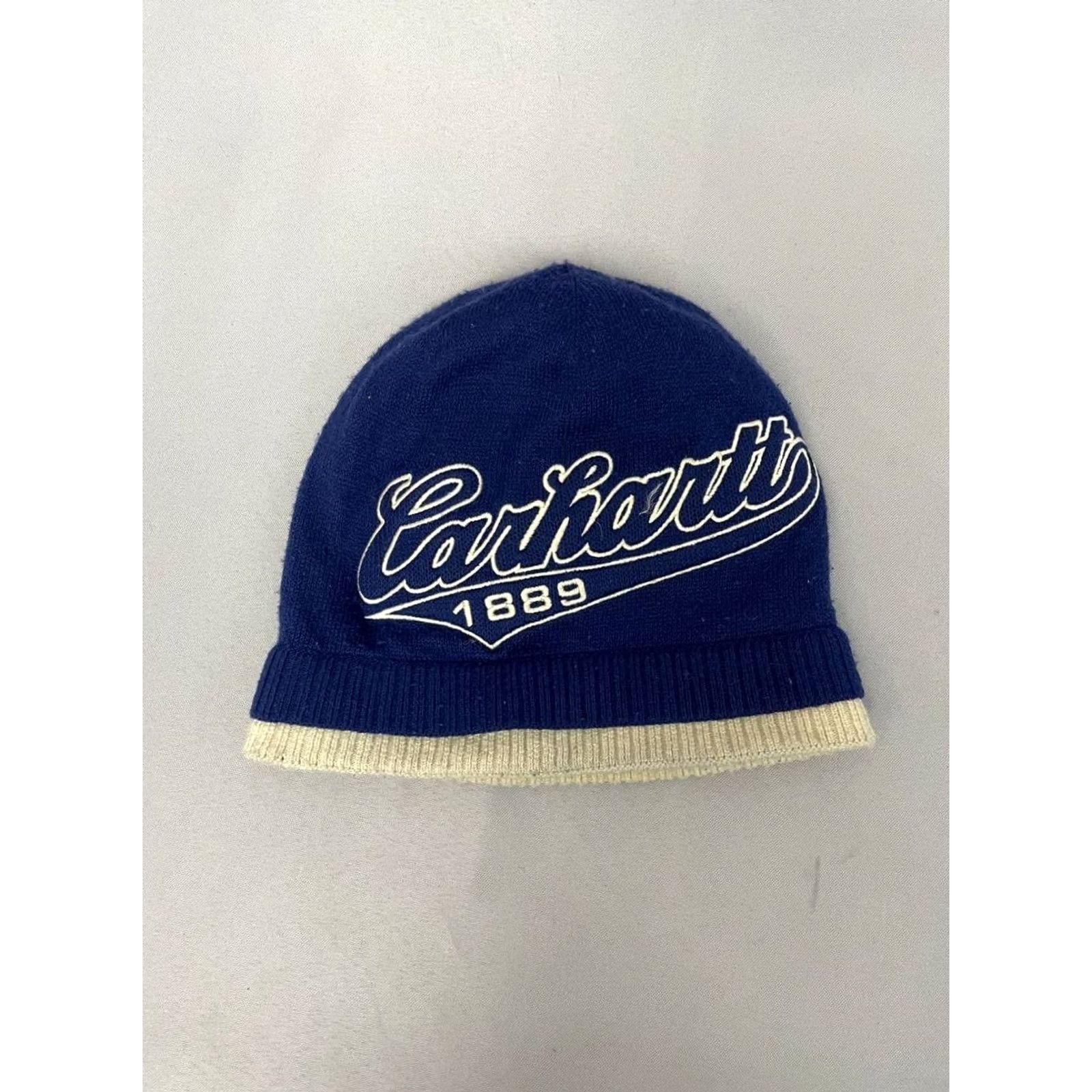 Carhartt Carhartt Mens Beanie Hat OneSize Embroidered Polyester Winter Warm Cap Blue White Knit Size ONE SIZE - 7 Thumbnail