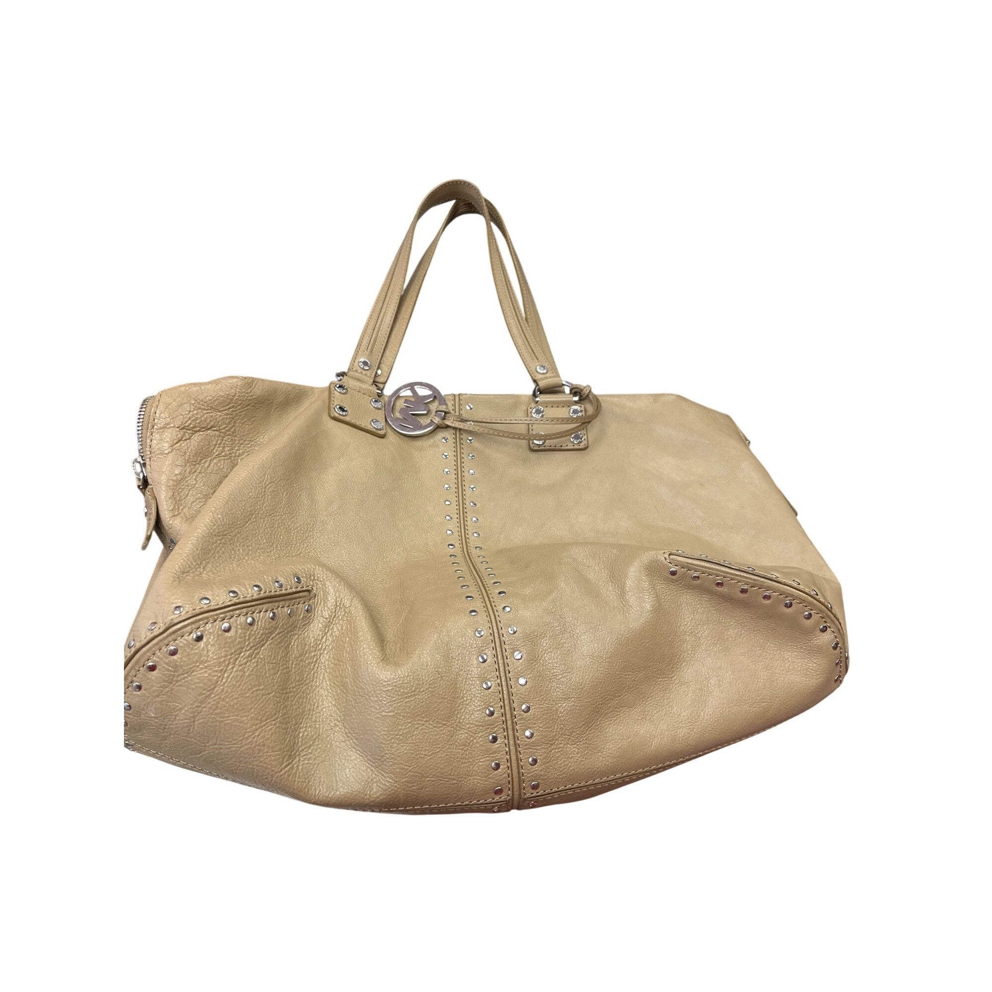 Michael Kors Michael Kors wms taupe tan leather studded hobo tote bag SKU Size ONE SIZE - 1 Thumbnail