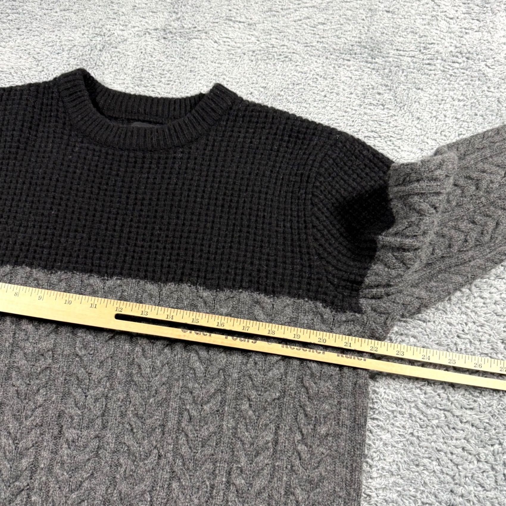 J.Crew J.CREW Merino Wool Colorblock Cable Knit Sweater Fisherman Black Grey L Mens Size US L / EU 52-54 / 3 - 6 Thumbnail