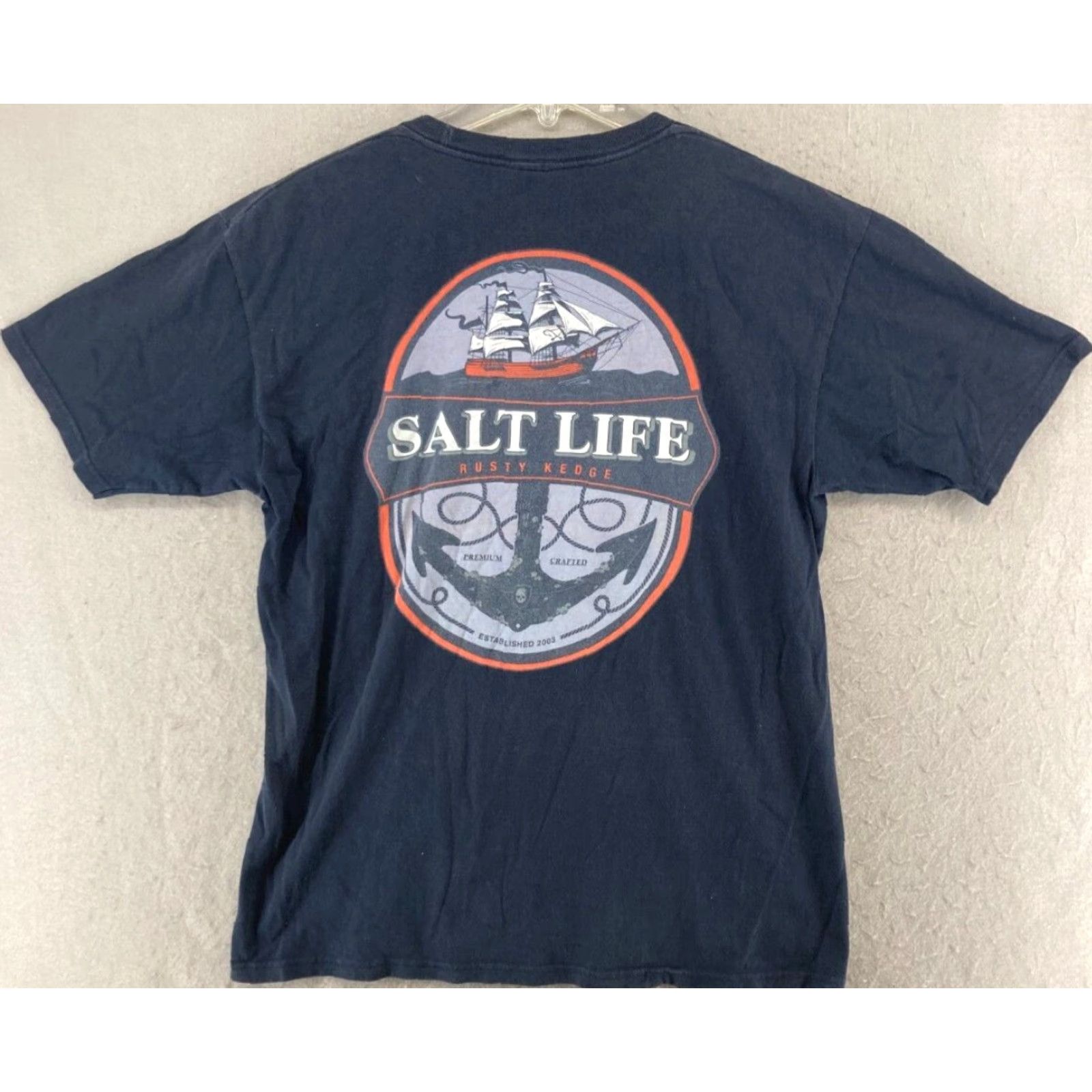 Vintage Salt Life Mens TShirt Medium Blue Live Salty Ship Anchor Rusty Kedge Shirt Adult M Blue Salt Life Beach Outdoor Graphic Print Mens T-Shirt Size US M / EU 48-50 / 2 - 6 Thumbnail