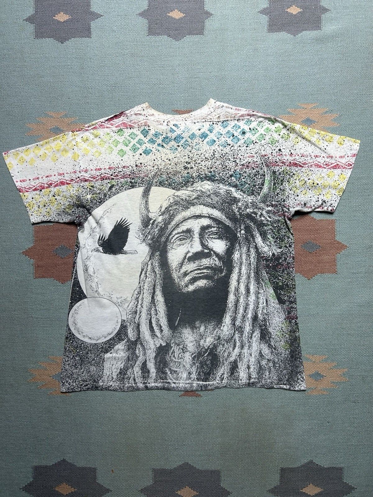 Vintage VTG 90s all over print t shirt Native American eagle AOP L Size US L / EU 52-54 / 3 - 7 Thumbnail