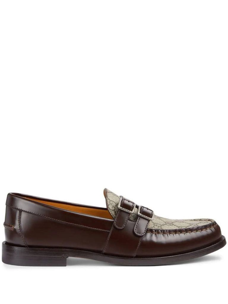 Gucci Buckle GG Supreme Canvas and Leather Loafer in brown Size US 9 / EU 42 - 1 Thumbnail