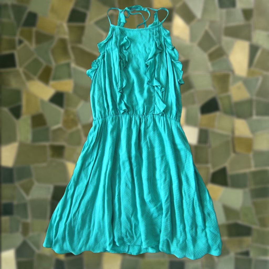 Vintage NWT Esley 100% Rayon Teal Blue Ruffle Tank Apron Sun Dress Small Size S / US 4 / IT 40 - 1 Thumbnail