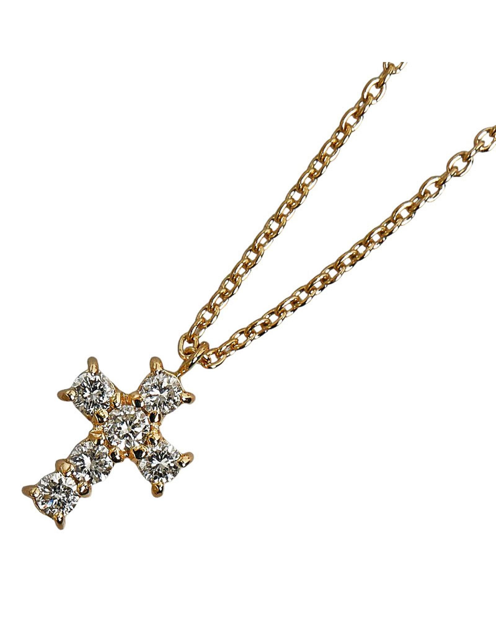 image of Diamond Cross Pendant Necklace In 18K Gold, Women's