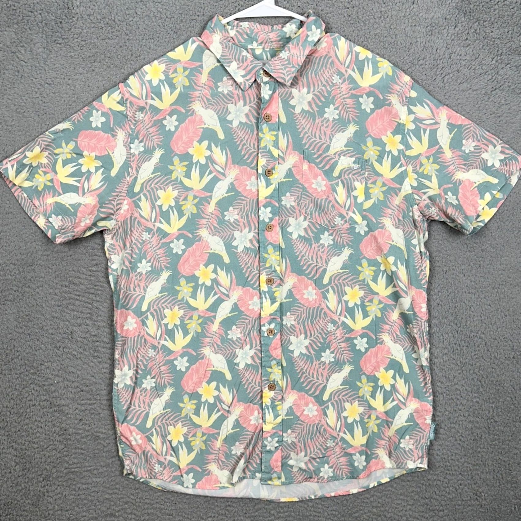 Pinko Tipsy Elves Shirt Men XL Green Pink Hawaiian Floral Button Up Short Sleeve All Seasons Pocket Tropical 2020s Party/Cocktail Womens? Size US XL / EU 56 / 4 - 3 Thumbnail