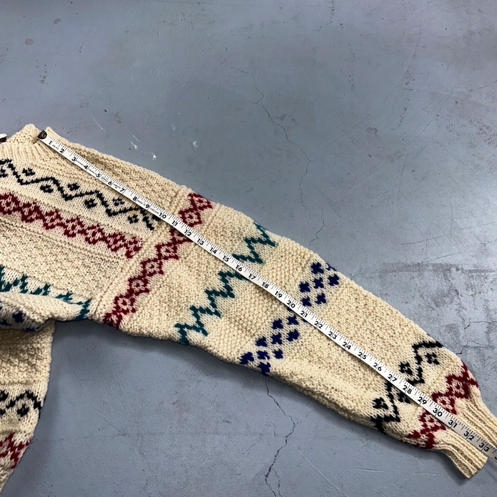 Vintage VINTAGE John Ashford Sweater Mens L Cream Ivory Wool Fair Isle 80s 90s Winter Spring Fall Heavyweight Chunky-Knit Crew Neck Pullover Size US L / EU 52-54 / 3 - 7 Thumbnail