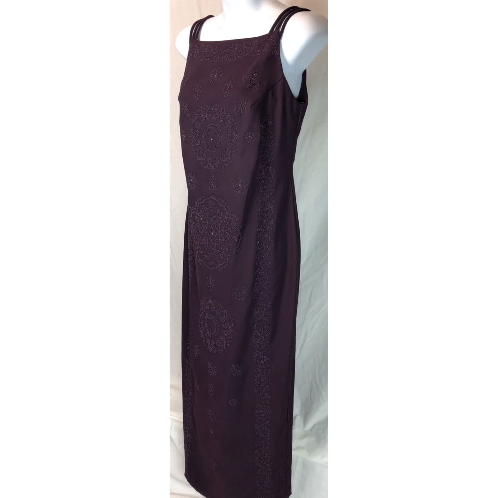 Vintage VINTAGE CDC Purple Bead Embroidered Halter Gown Dress 6P Long Slit Satin Petite Women Formal Prom Cocktail Party Wedding Size M / US 6-8 / IT 42-44 - 3 Thumbnail