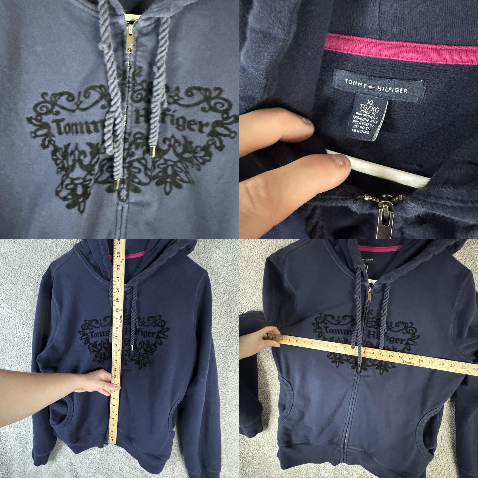 Tommy Hilfiger Tommy Hilfiger Hoodie Womens XL Blue Full Zip Fleece Heart Graphic Front Logo Size XL / US 12-14 / IT 48-50 - 8 Thumbnail