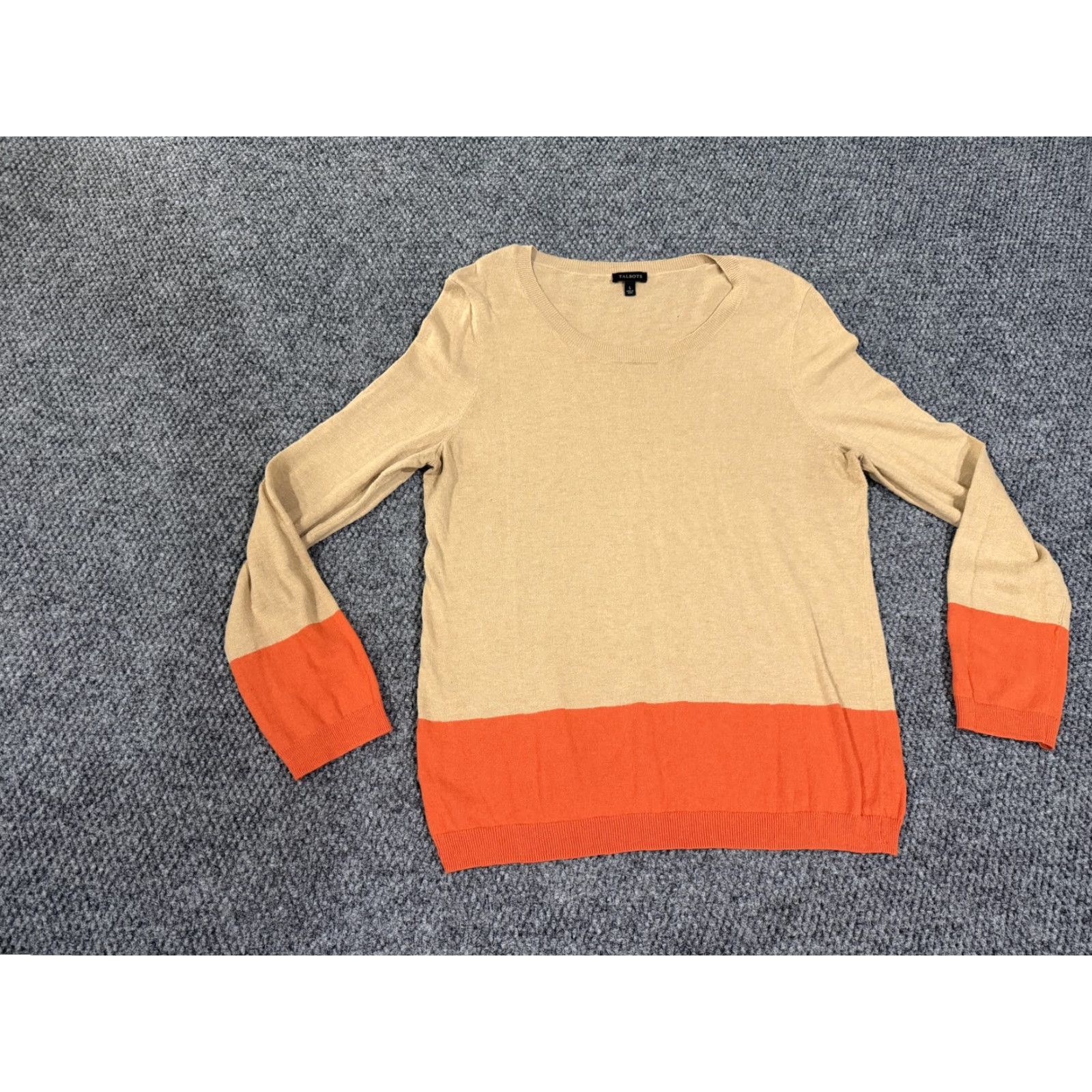 Talbots Talbots Sweater Womens L Beige Orange Colorblock Lightweight Knit Pullover Crew Neck Long Sleeve Tight-Knit Casual Fall Women Size L / US 10 / IT 46 - 2 Thumbnail