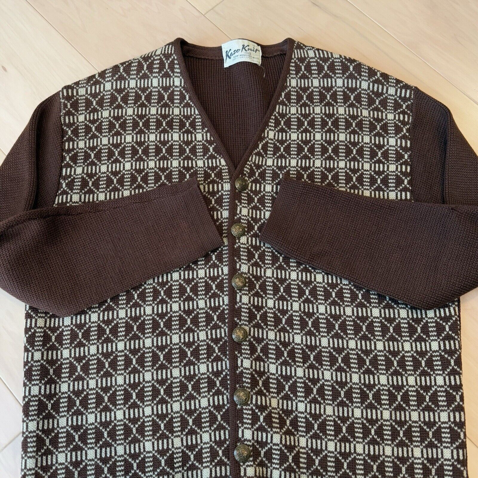 Vintage Vintage Kaso Knit Cardigan Women's L Brown Argyle Worsted Size L / US 10 / IT 46 - 4 Thumbnail