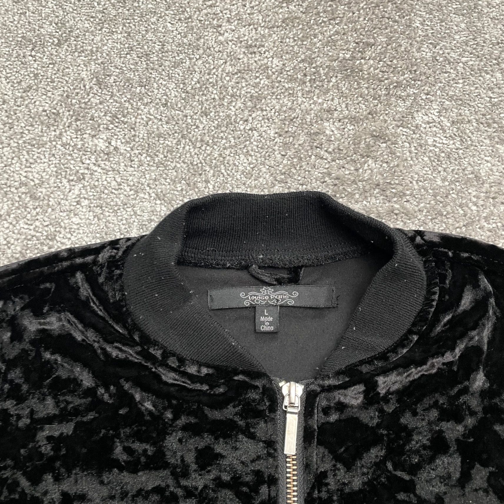 Vintage Louise Paris Velour Velvet Jacket Womens Large Black Full Zip Casual Pockets Size L / US 10 / IT 46 - 3 Thumbnail