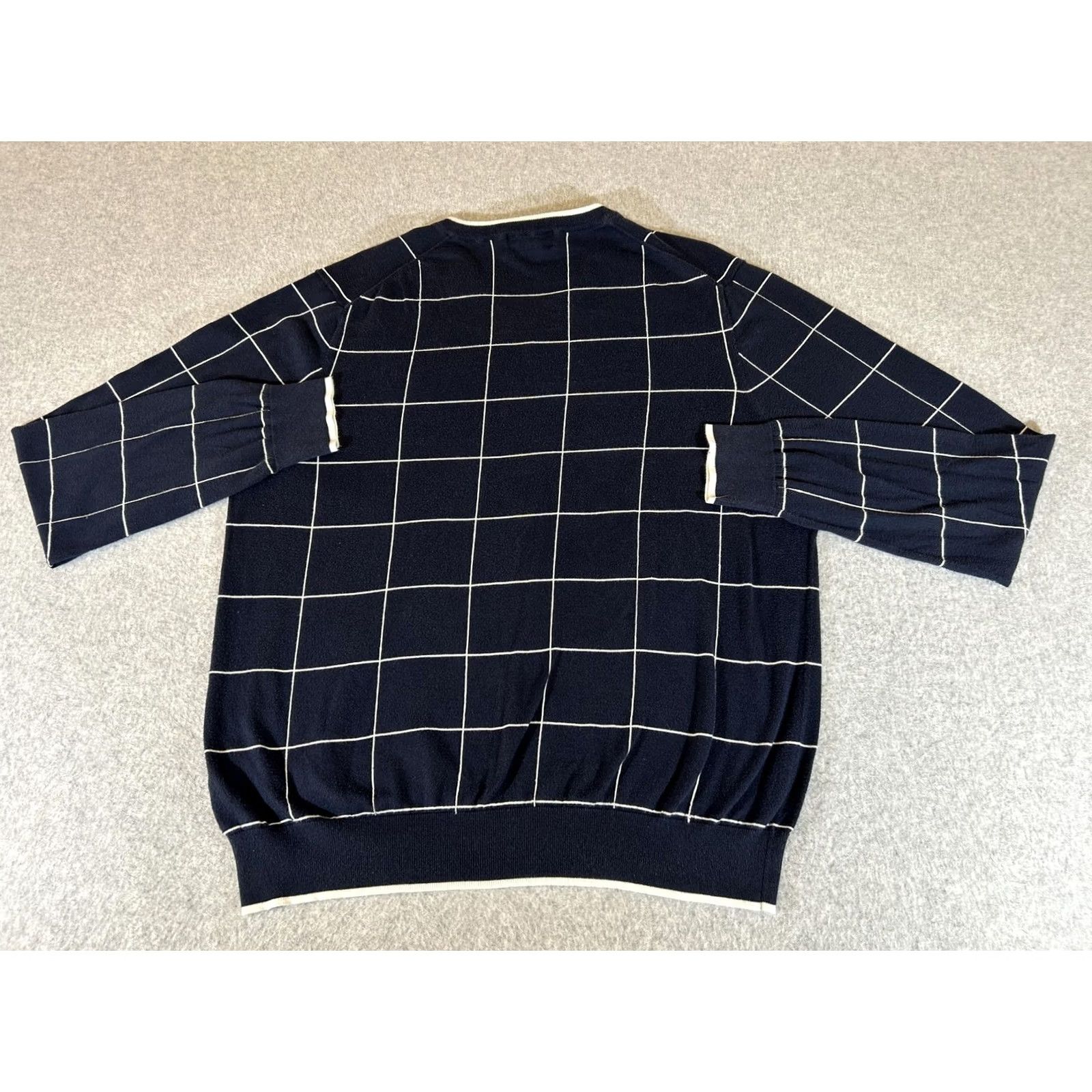 Brooks Brothers Brooks Brothers Sweater Mens XL Navy Windowpane V Neck Pullover Knit Size US XL / EU 56 / 4 - 8 Thumbnail