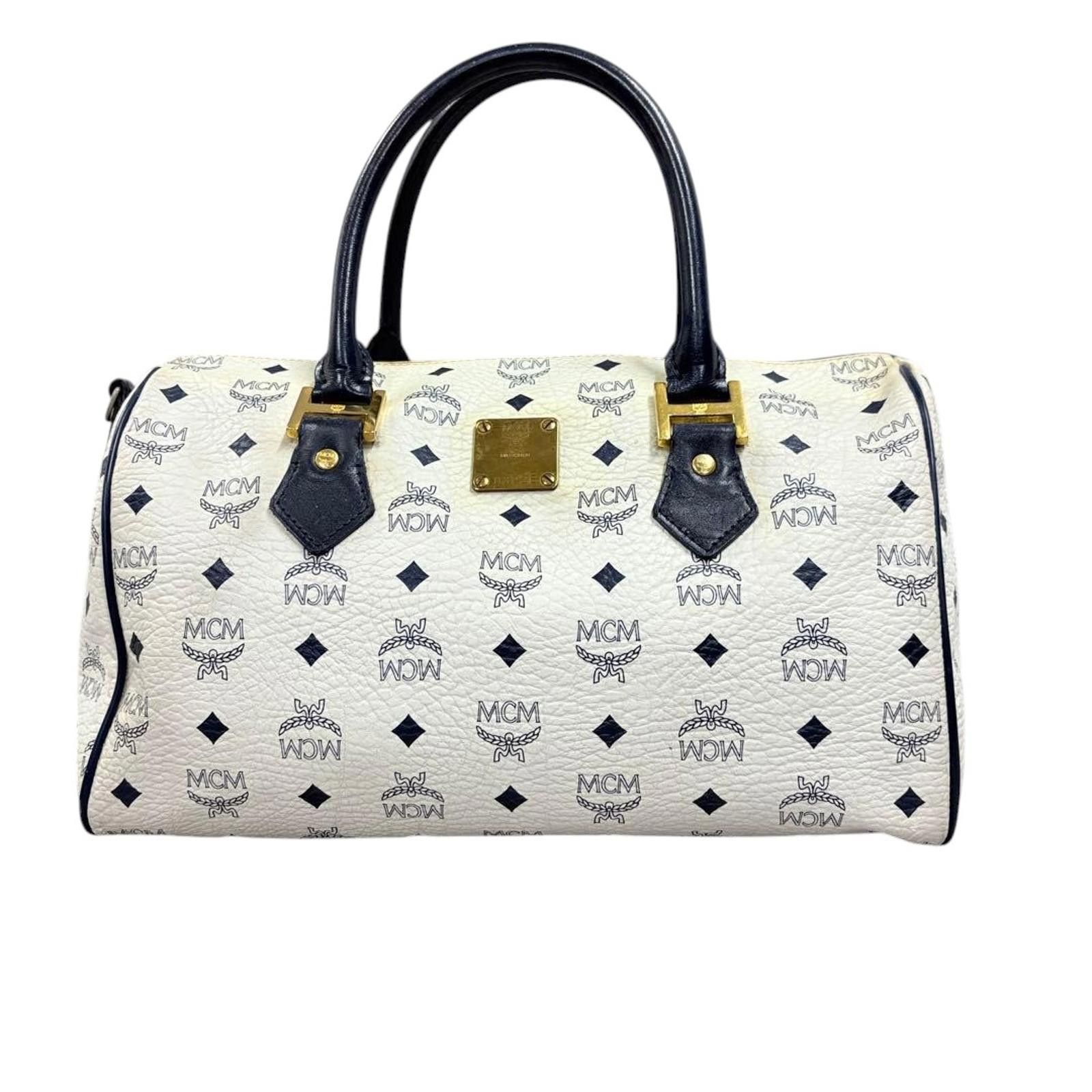 MCM MCM - Women's Satchel Bag White with Black Handles Size ONE SIZE - 2 Thumbnail