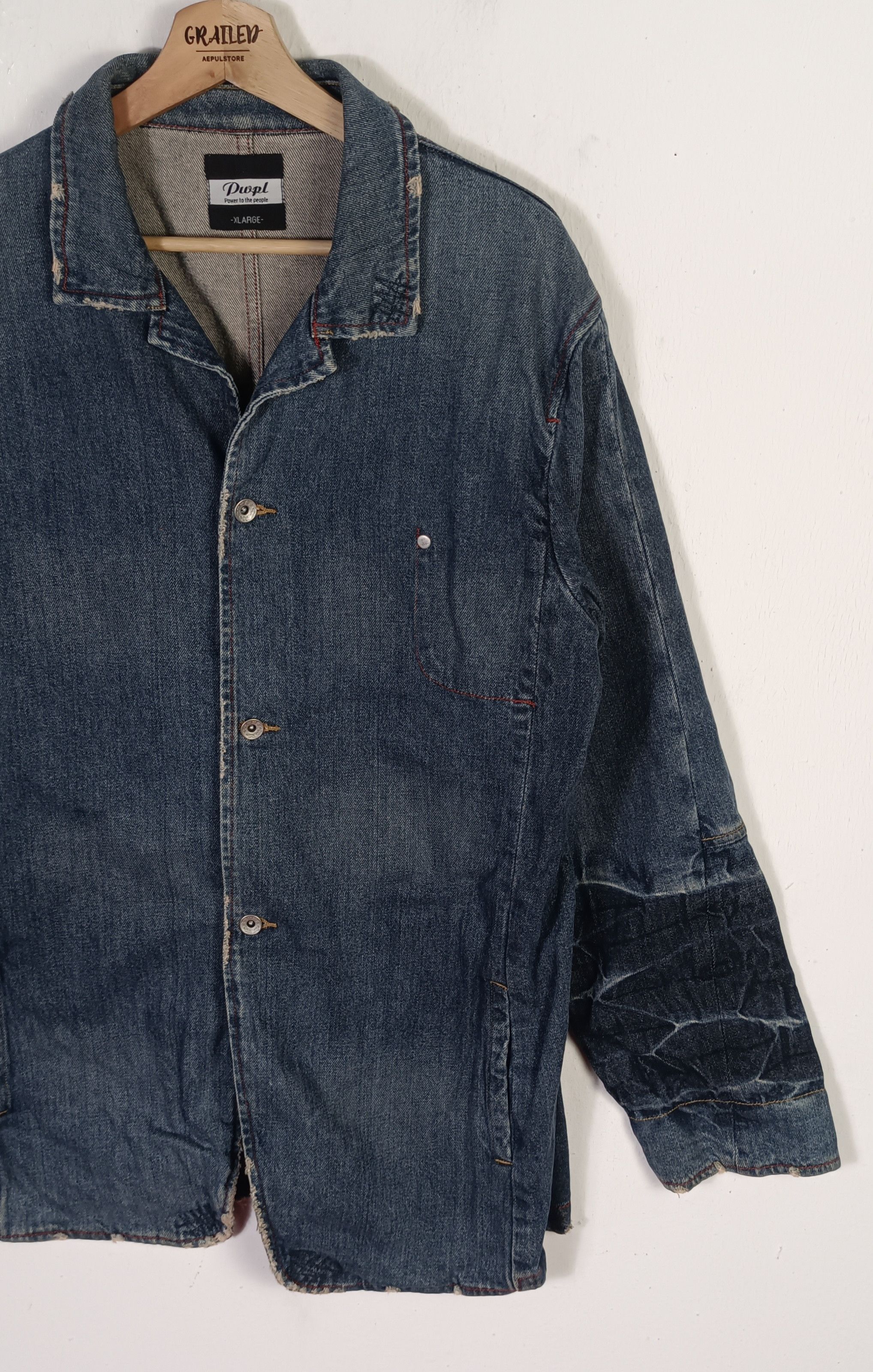 Japanese Brand Vintage🔥 Power Of The People Distresed Denim Jacket Size US M / EU 48-50 / 2 - 5 Thumbnail