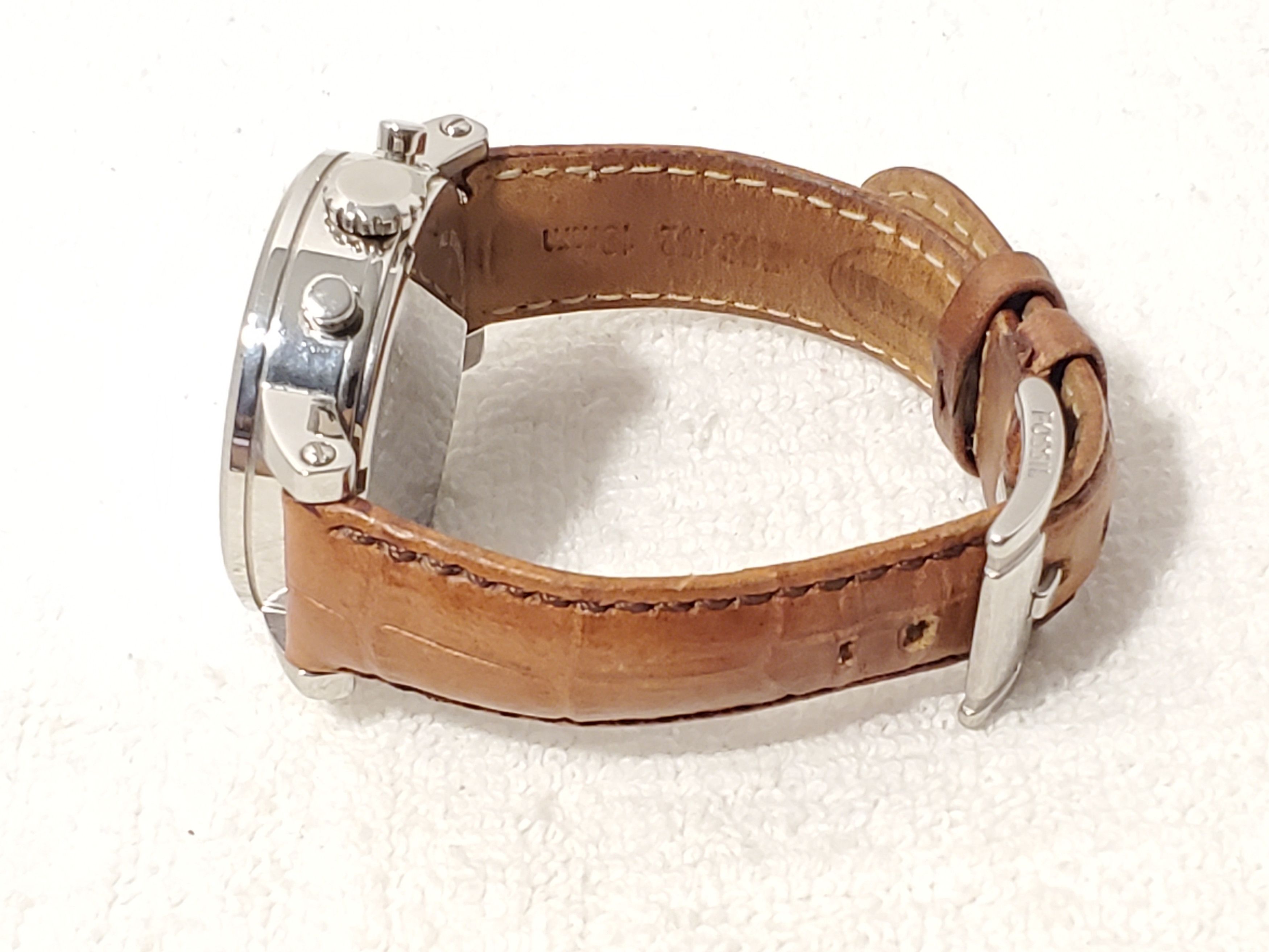 Fossil Vintage Fossil Women's Date Watch Brown Leather Band Size ONE SIZE - 5 Thumbnail