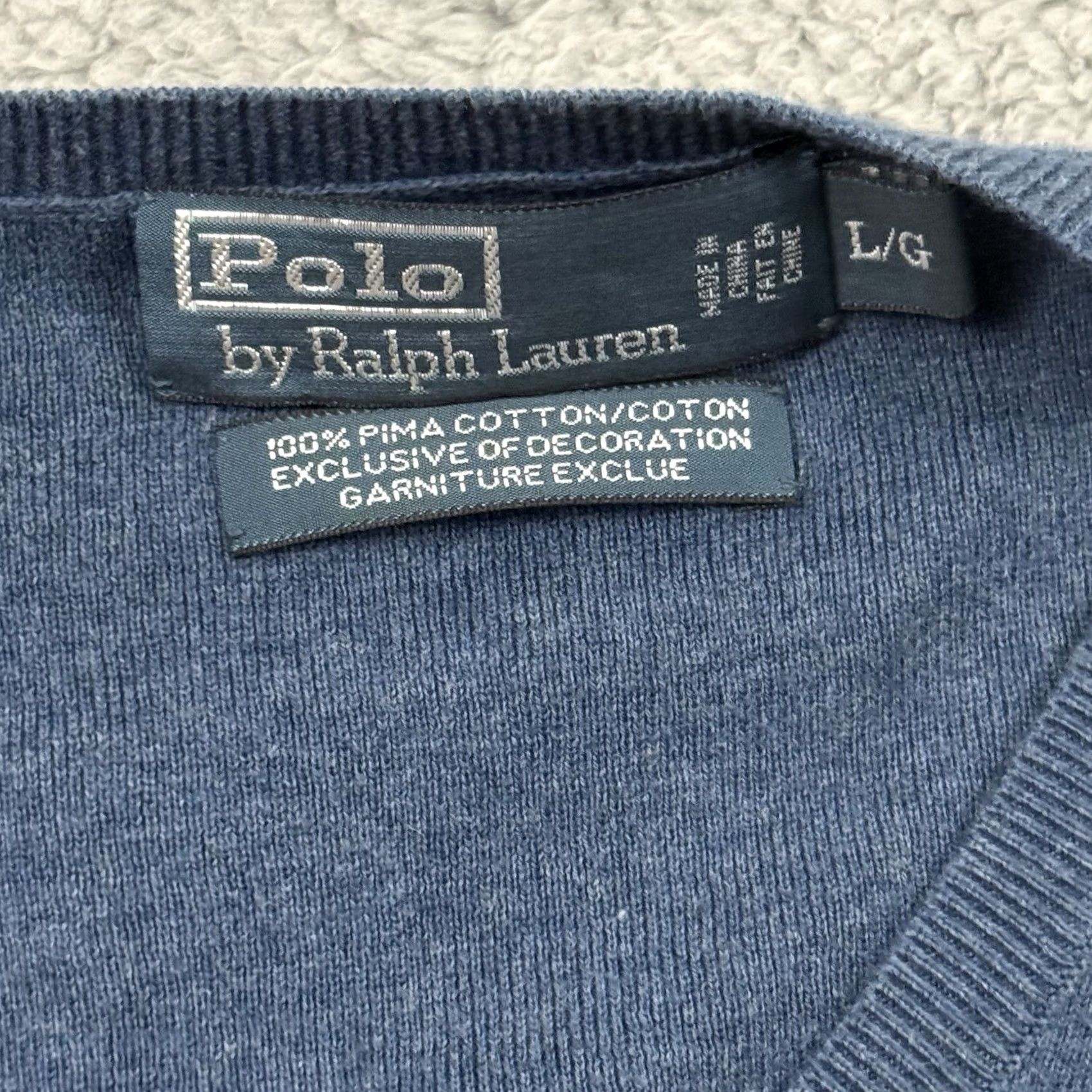 Ralph Lauren VINTAGE Polo Ralph Lauren Sweater Men’s Large Blue V Neck Pima Knit Long Sleeve Preppy Size US L / EU 52-54 / 3 - 4 Thumbnail