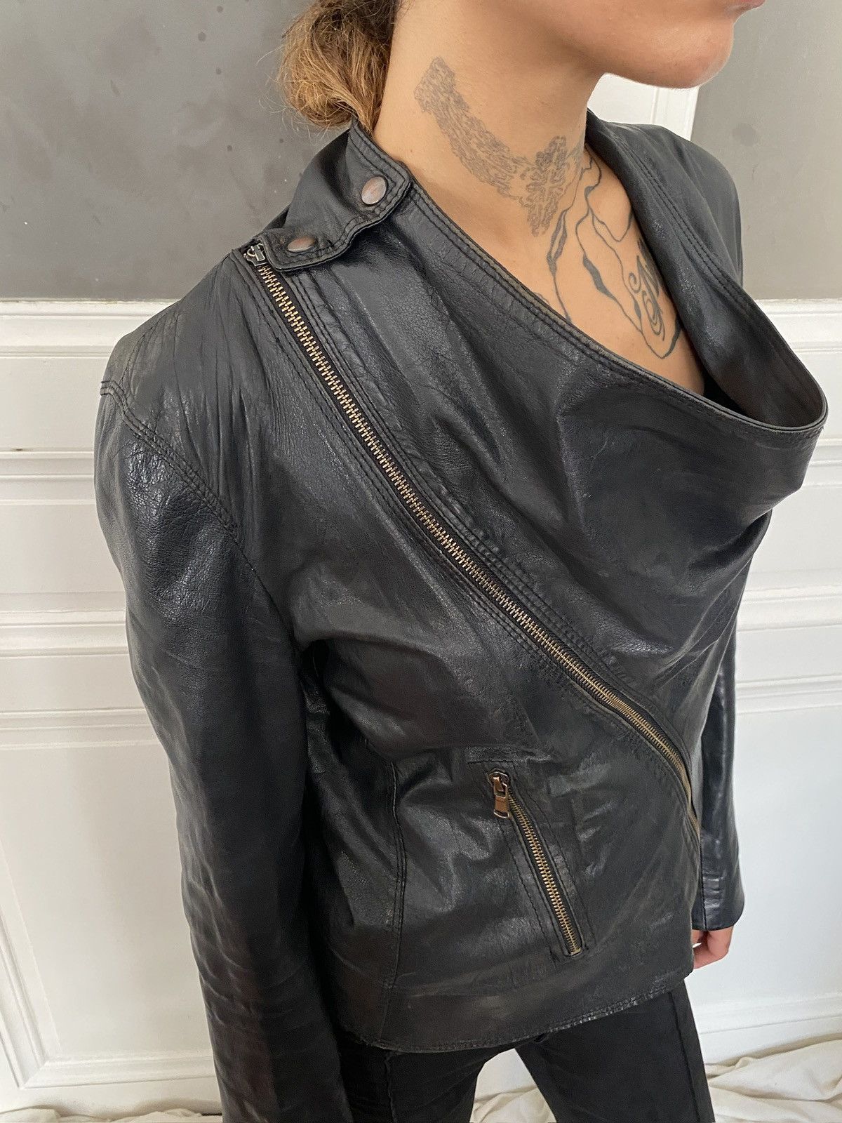 If Six Was Nine Avant garde drapped asymmetrical leather jacket Size S / US 4 / IT 40 - 8 Thumbnail