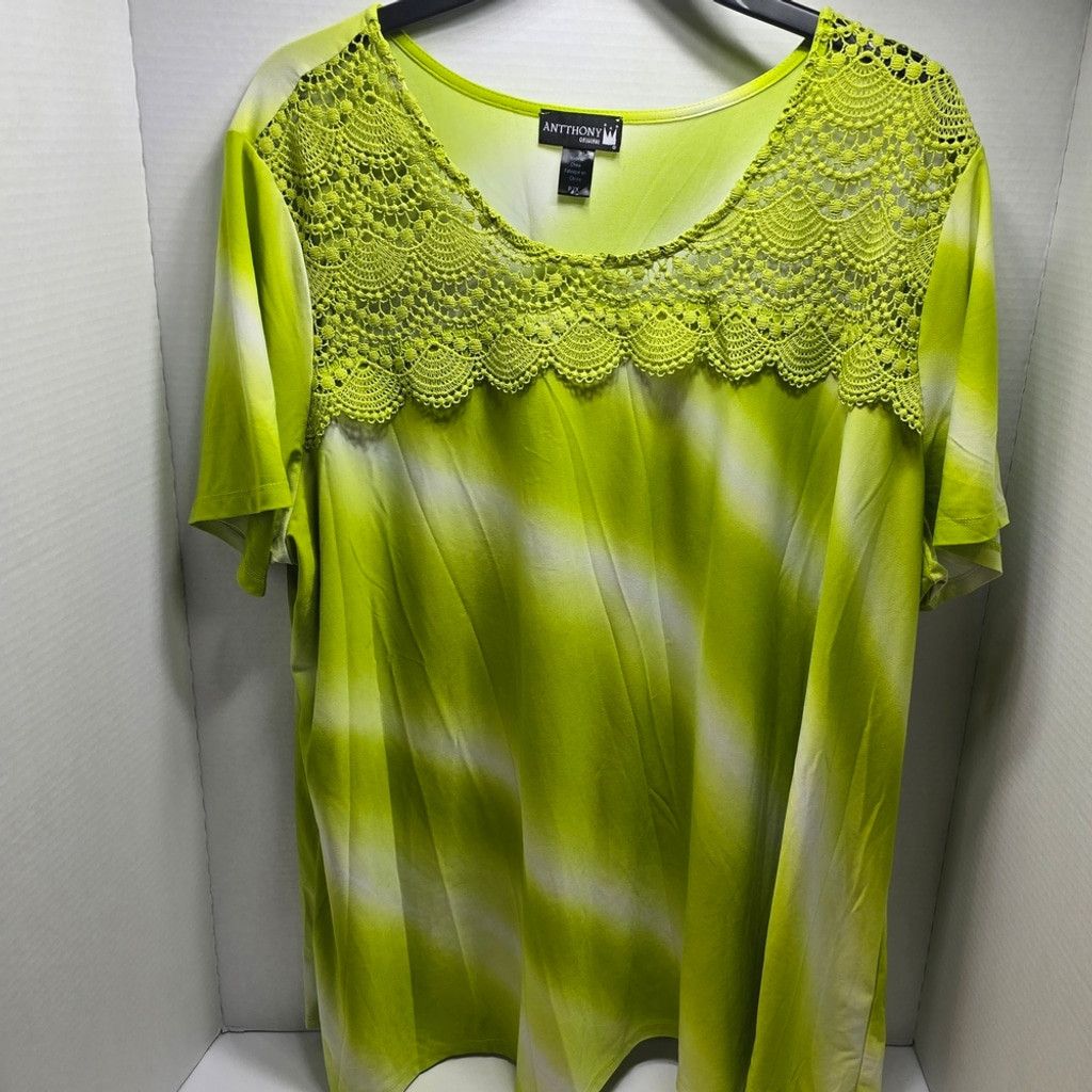 Anthony Vaccarello Antthony Bright Green Lace Yoke Short Sleeve Tee Size XXL / US 16-18 / IT 52-54 - 1 Thumbnail