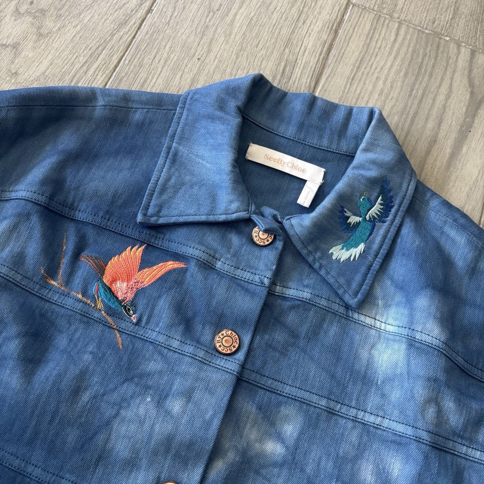See by Chloe See By Chloé Denim Jacket Women’s 42 Acid Wash Embroided Size M / US 6-8 / IT 42-44 - 2 Thumbnail