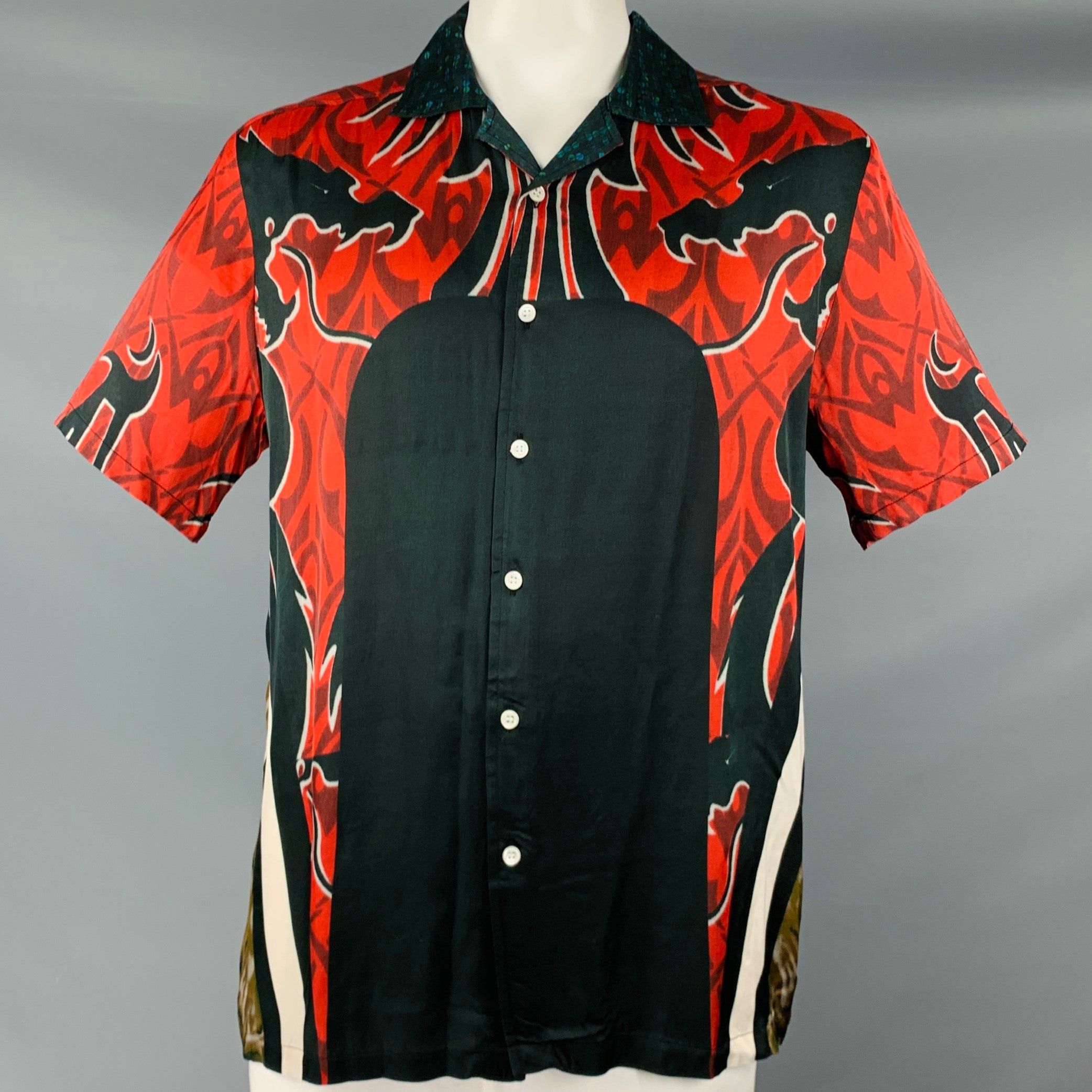 image of Phipps Dragon Warrior Red Black Graphic Viscose Short Sleeve Shirt, Men's (Size Large)