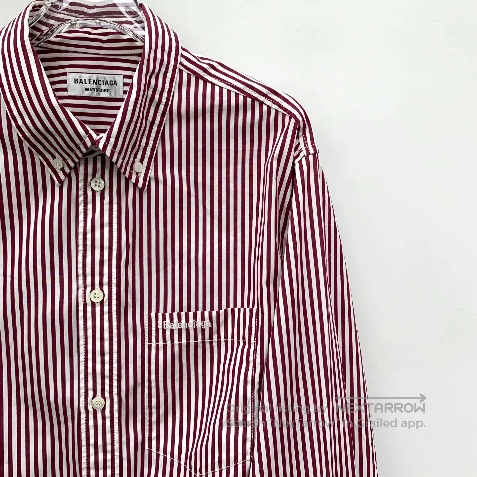 Balenciaga Balenciaga Burgundy Vertical Striped Cotton Collar Single Size XXS / US 00 / IT 34 - 3 Thumbnail