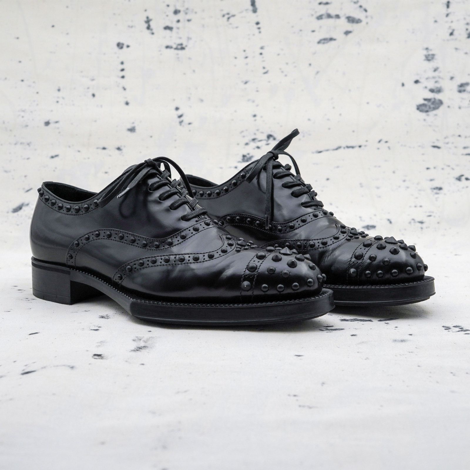Prada milano spiked brogue bold leather dress women's shoes